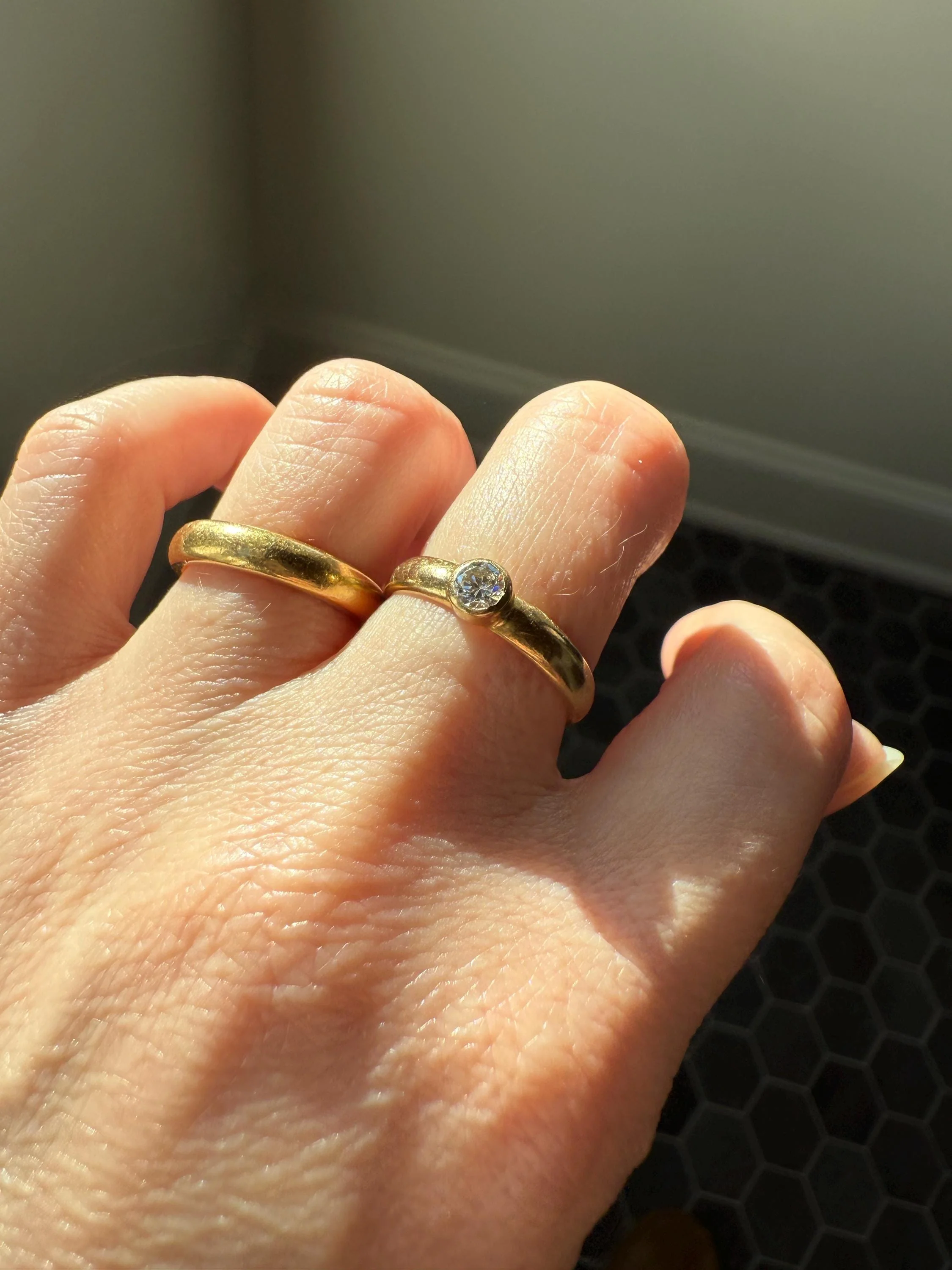 Vintage DIAMOND Bezel Set Ring Stacker Band 18k Gold Solid French Geometric Engagement Gift Unisex - Image 5