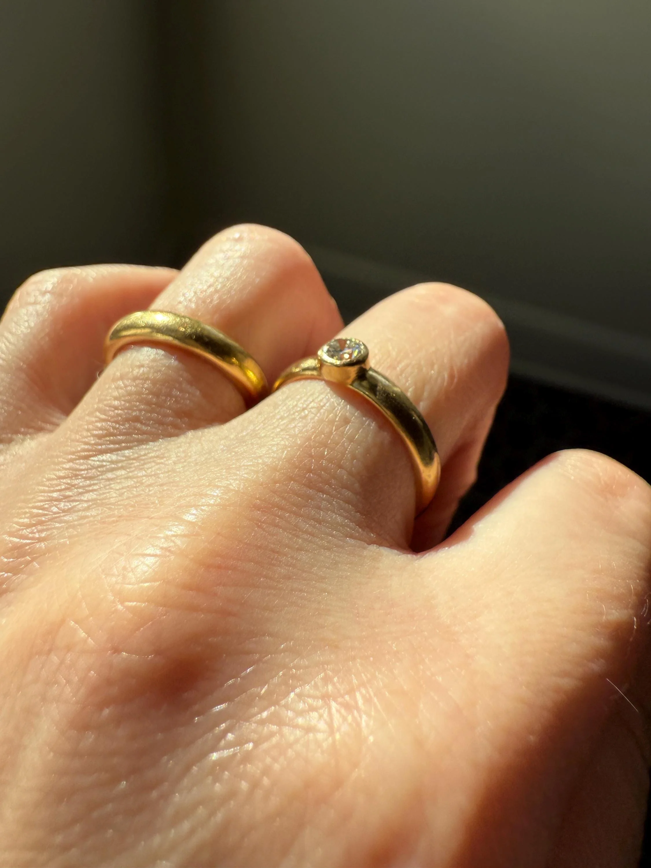 Vintage DIAMOND Bezel Set Ring Stacker Band 18k Gold Solid French Geometric Engagement Gift Unisex - Image 6