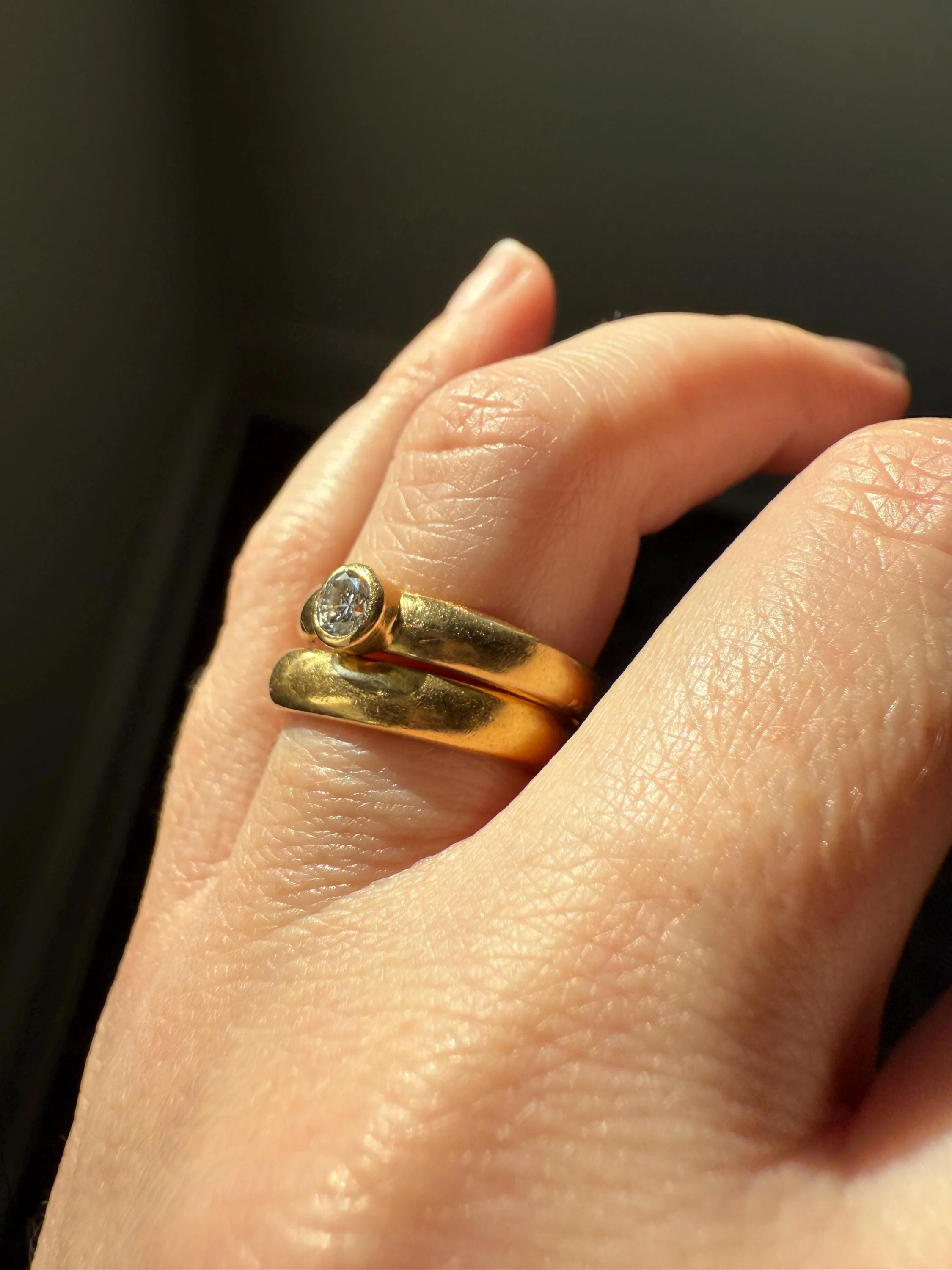 Vintage DIAMOND Bezel Set Ring Stacker Band 18k Gold Solid French Geometric Engagement Gift Unisex - Image 7