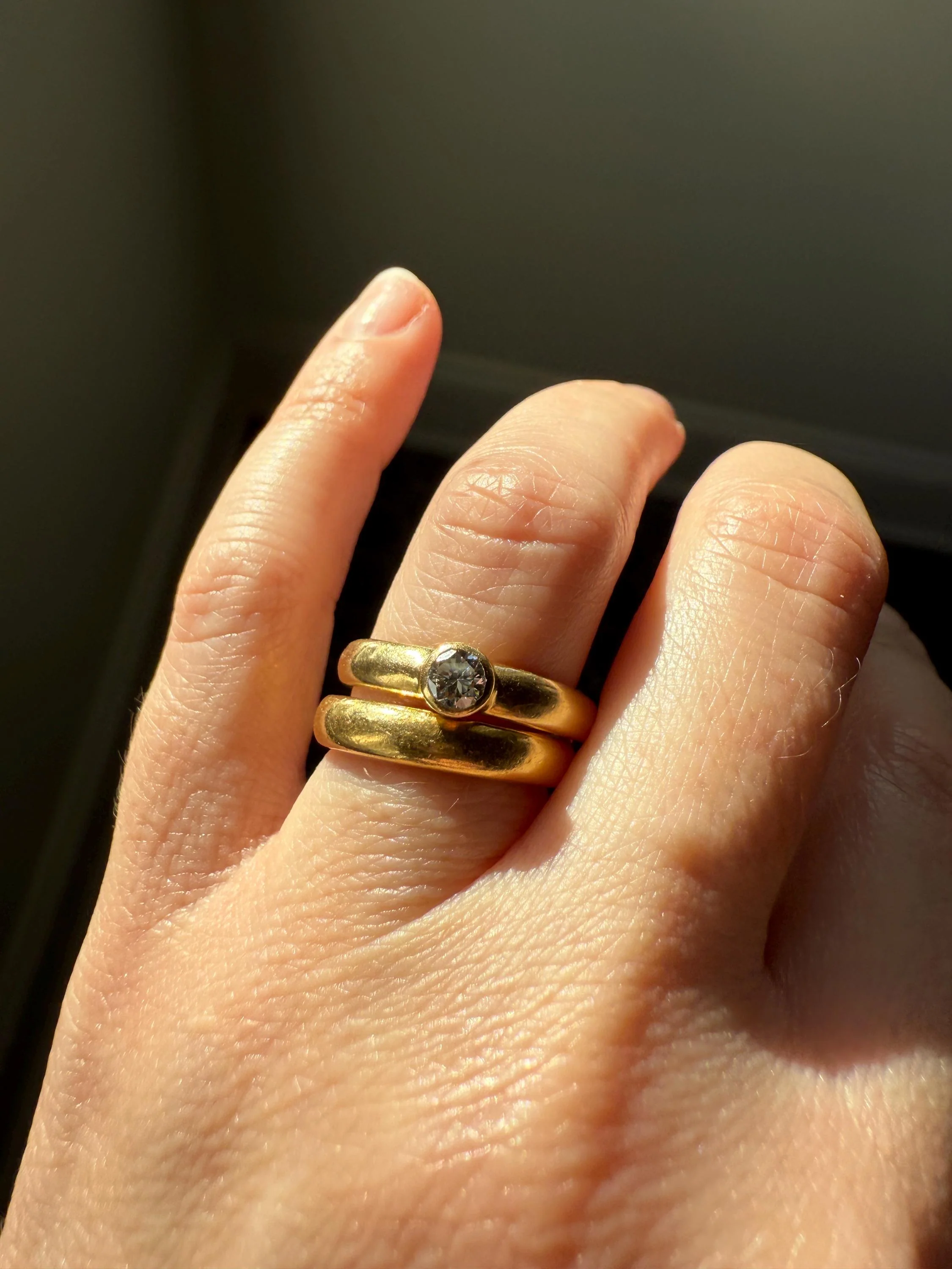 Vintage DIAMOND Bezel Set Ring Stacker Band 18k Gold Solid French Geometric Engagement Gift Unisex - Image 9