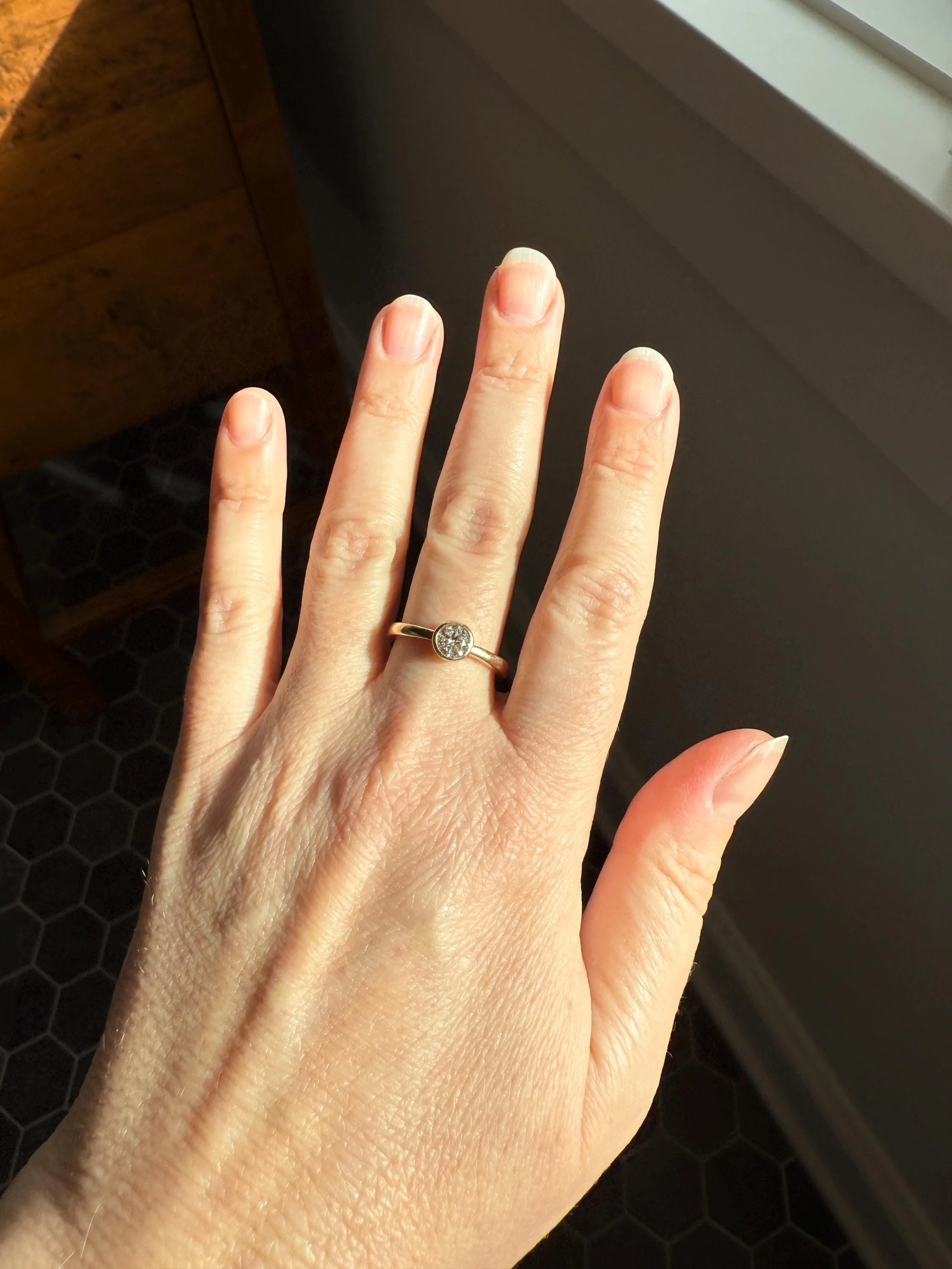 Vintage DIAMOND Bezel Set Ring Stacker Band 14k Gold Solid Geometric Engagement Gift Unisex - Image 14