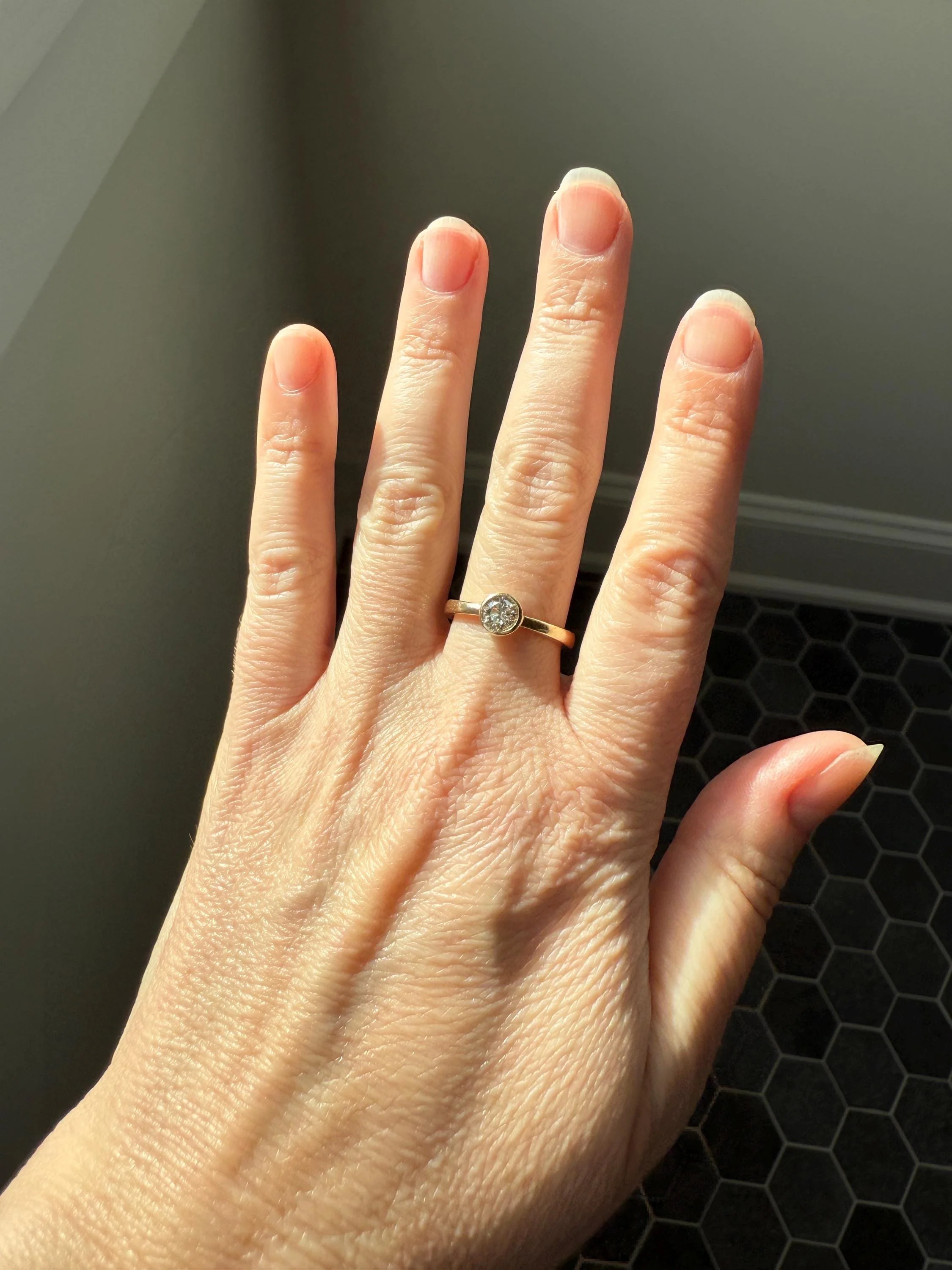 Vintage DIAMOND Bezel Set Ring Stacker Band 14k Gold Solid Geometric Engagement Gift Unisex - Image 15