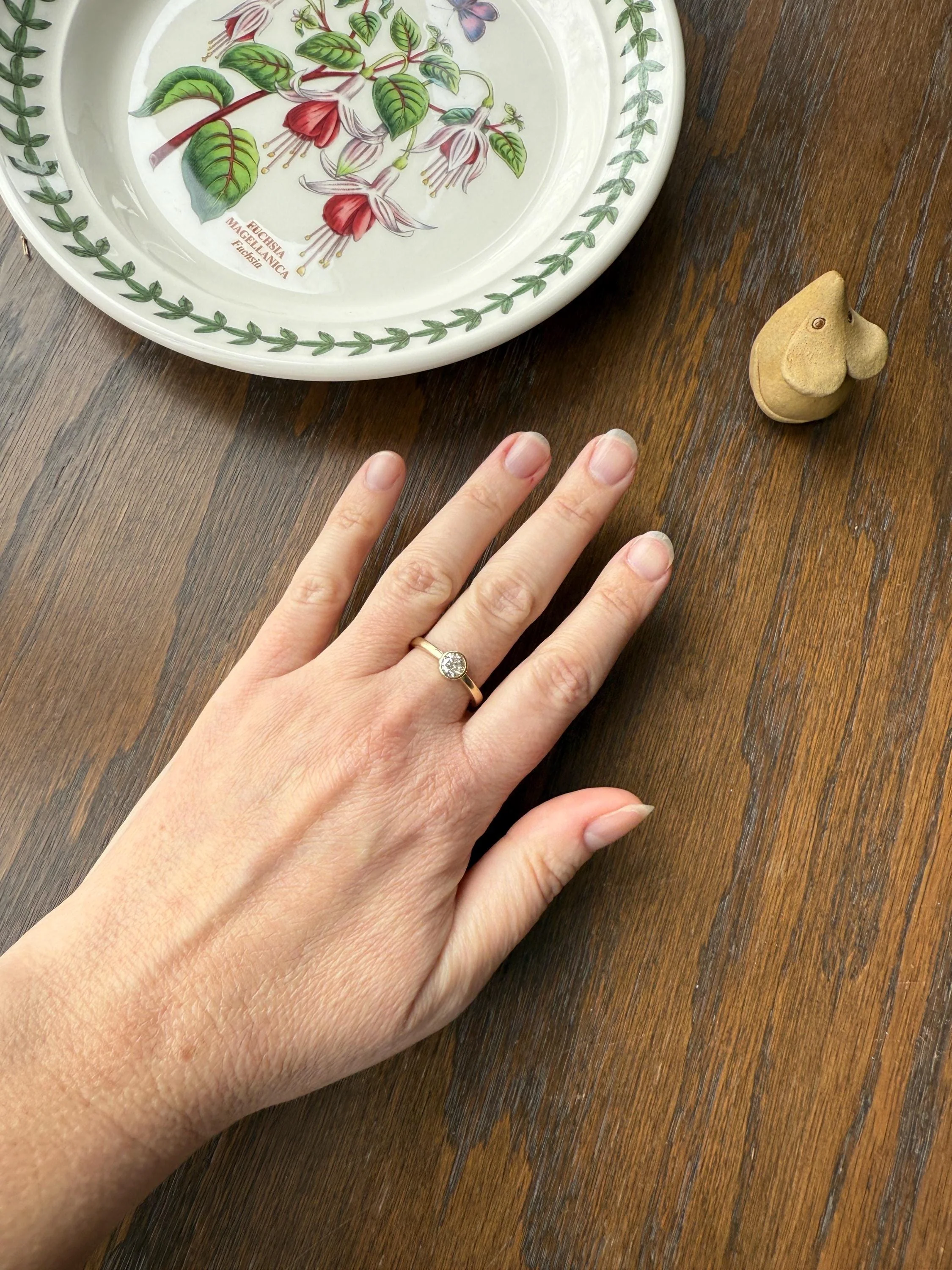 Vintage DIAMOND Bezel Set Ring Stacker Band 14k Gold Solid Geometric Engagement Gift Unisex - Image 3