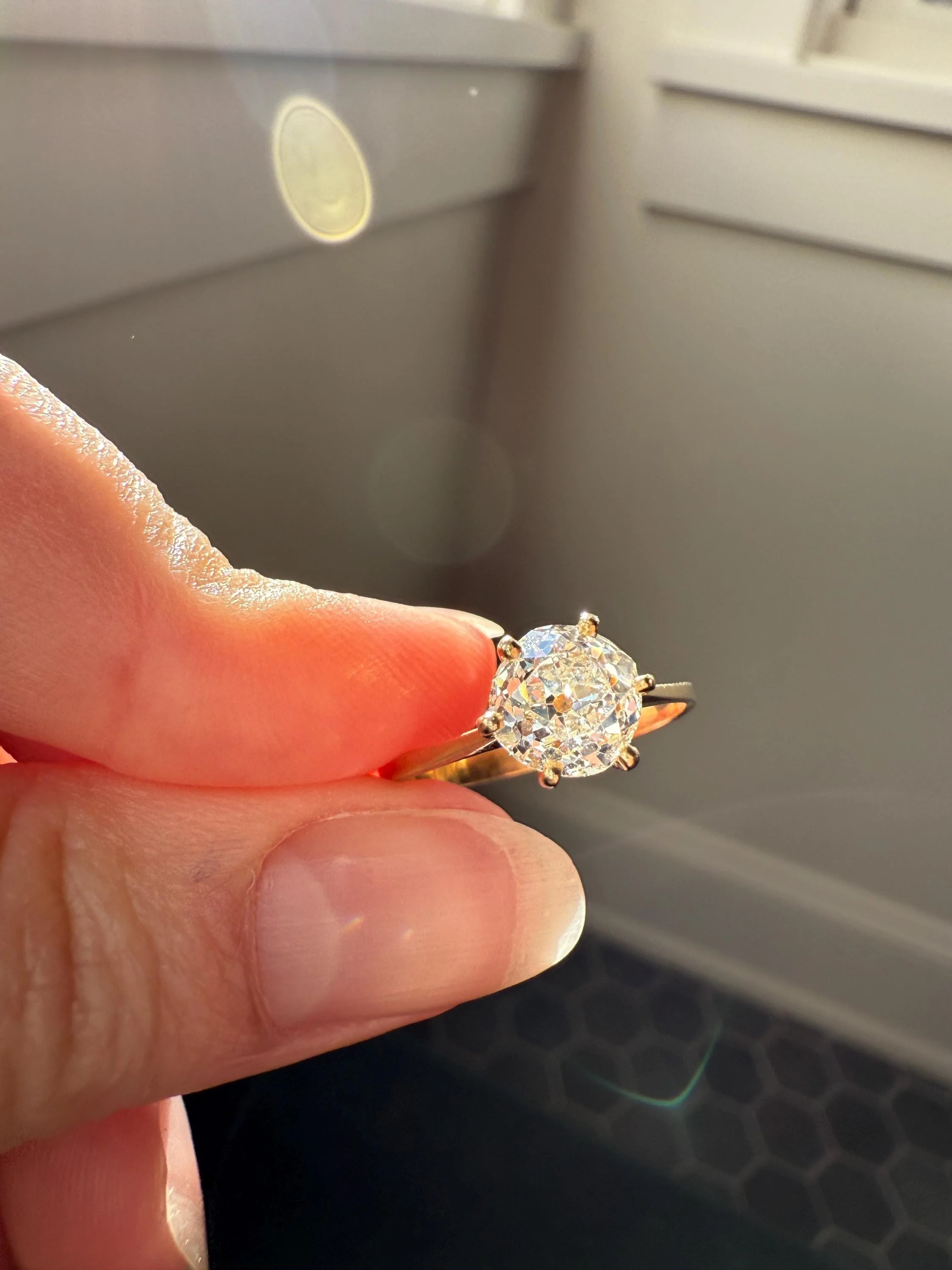 Vintage EYE CLEAN 1.2 Carat French Solitaire Ring Chunky Antique Cushion Old Mine Cut DIAMOND 18k Gold Band Engagement Romantic Gift 1Ct OmC - Image 14