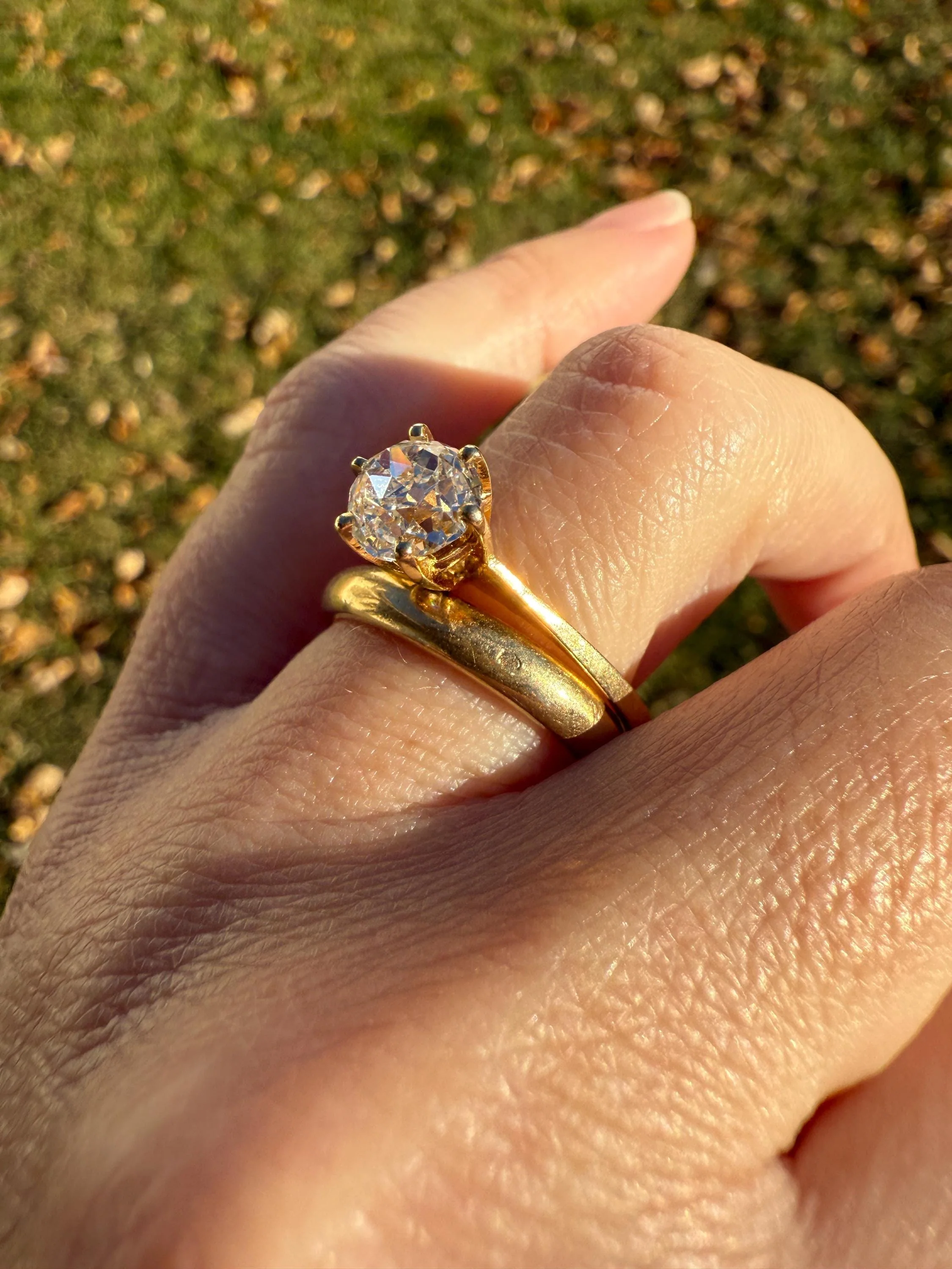 Vintage EYE CLEAN 1.2 Carat French Solitaire Ring Chunky Antique Cushion Old Mine Cut DIAMOND 18k Gold Band Engagement Romantic Gift 1Ct OmC - Image 3