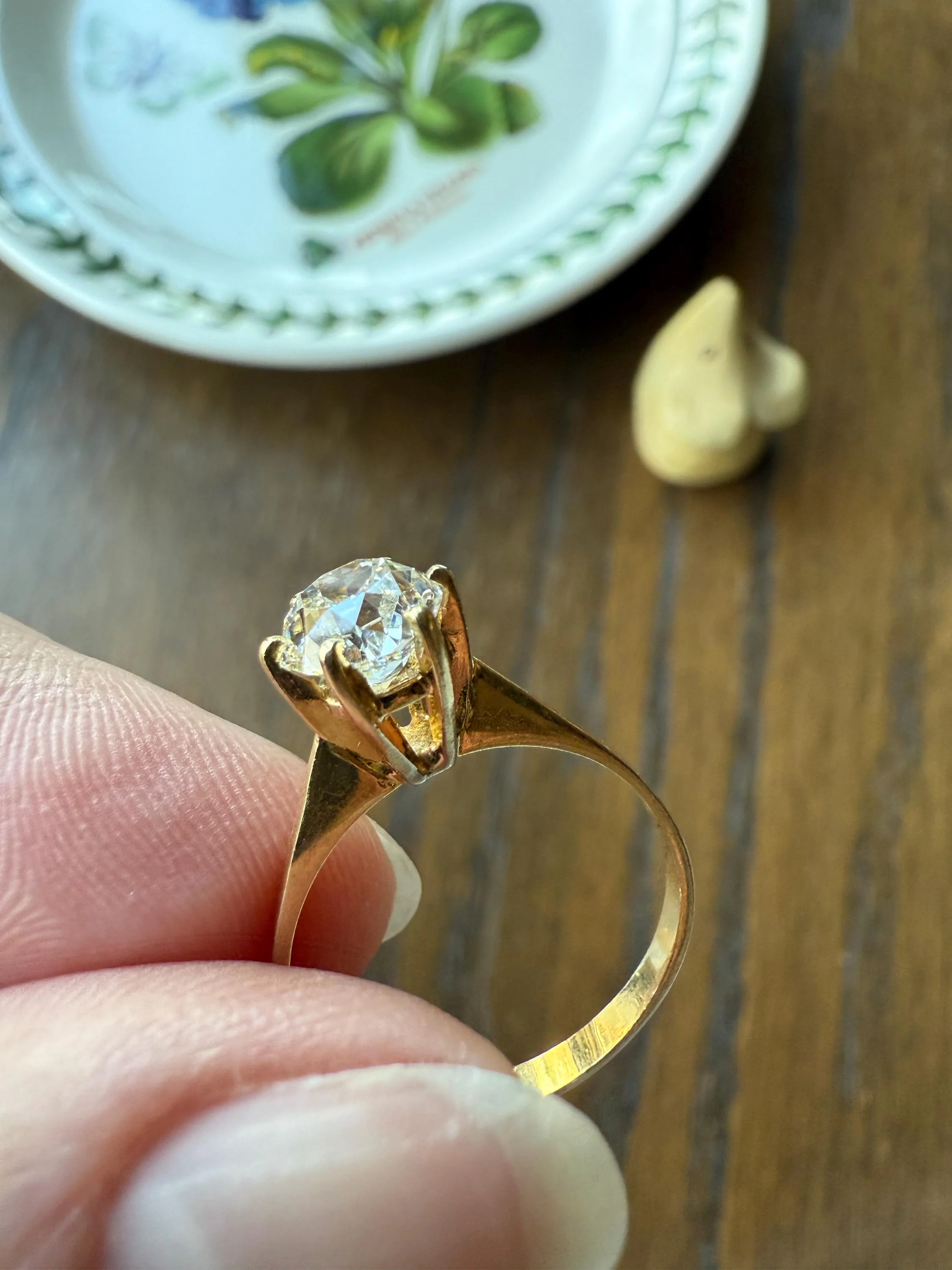 Vintage EYE CLEAN 1.2 Carat French Solitaire Ring Chunky Antique Cushion Old Mine Cut DIAMOND 18k Gold Band Engagement Romantic Gift 1Ct OmC - Image 5