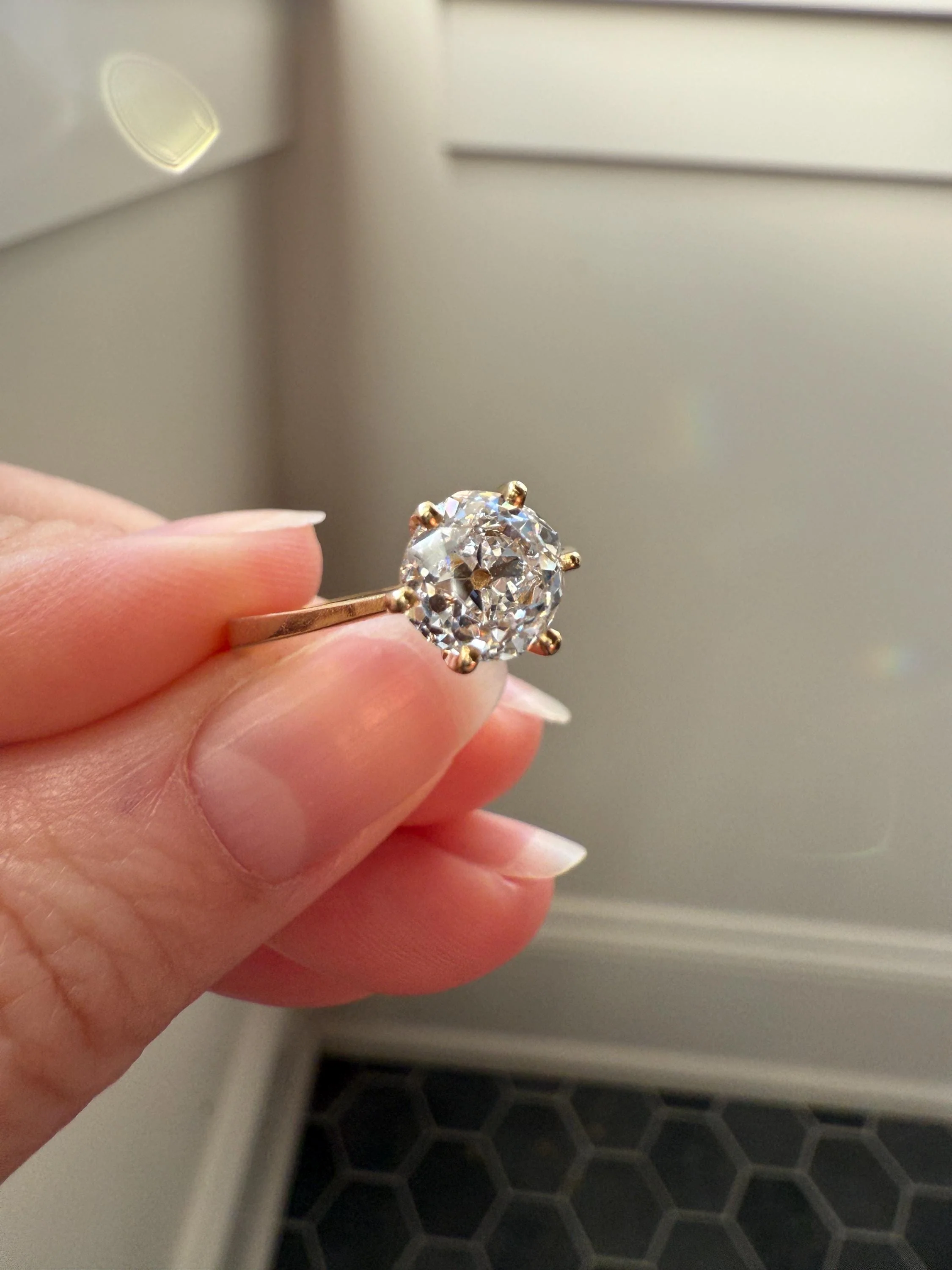 Vintage EYE CLEAN 1.2 Carat French Solitaire Ring Chunky Antique Cushion Old Mine Cut DIAMOND 18k Gold Band Engagement Romantic Gift 1Ct OmC - Image 6