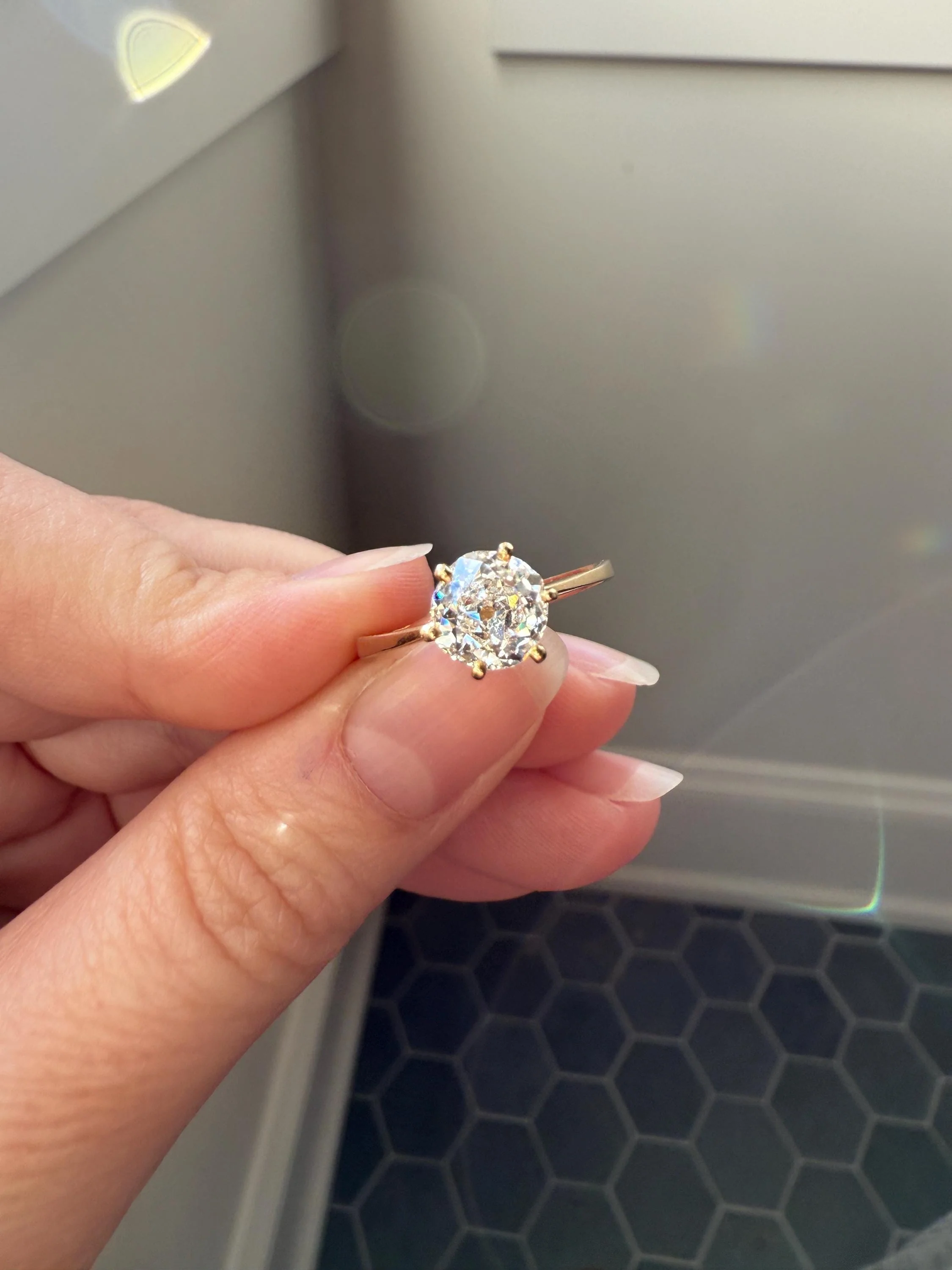 Vintage EYE CLEAN 1.2 Carat French Solitaire Ring Chunky Antique Cushion Old Mine Cut DIAMOND 18k Gold Band Engagement Romantic Gift 1Ct OmC - Image 7