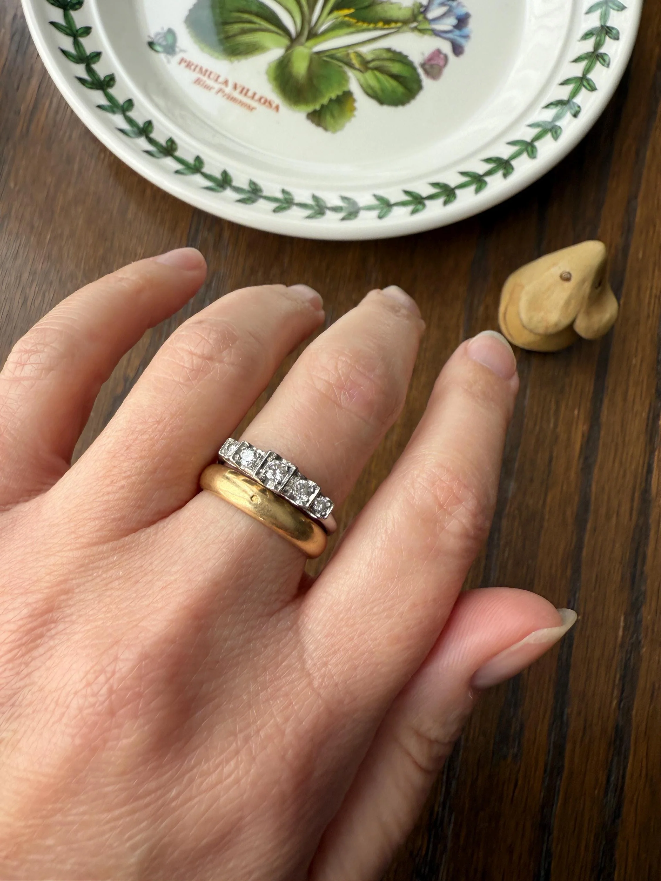 Vintage Five Stone Older Brilliant Cut DIAMOND Ring Stepped Squares Platinum Stacker Art Deco Geometric Band Tall Splay - Image 7