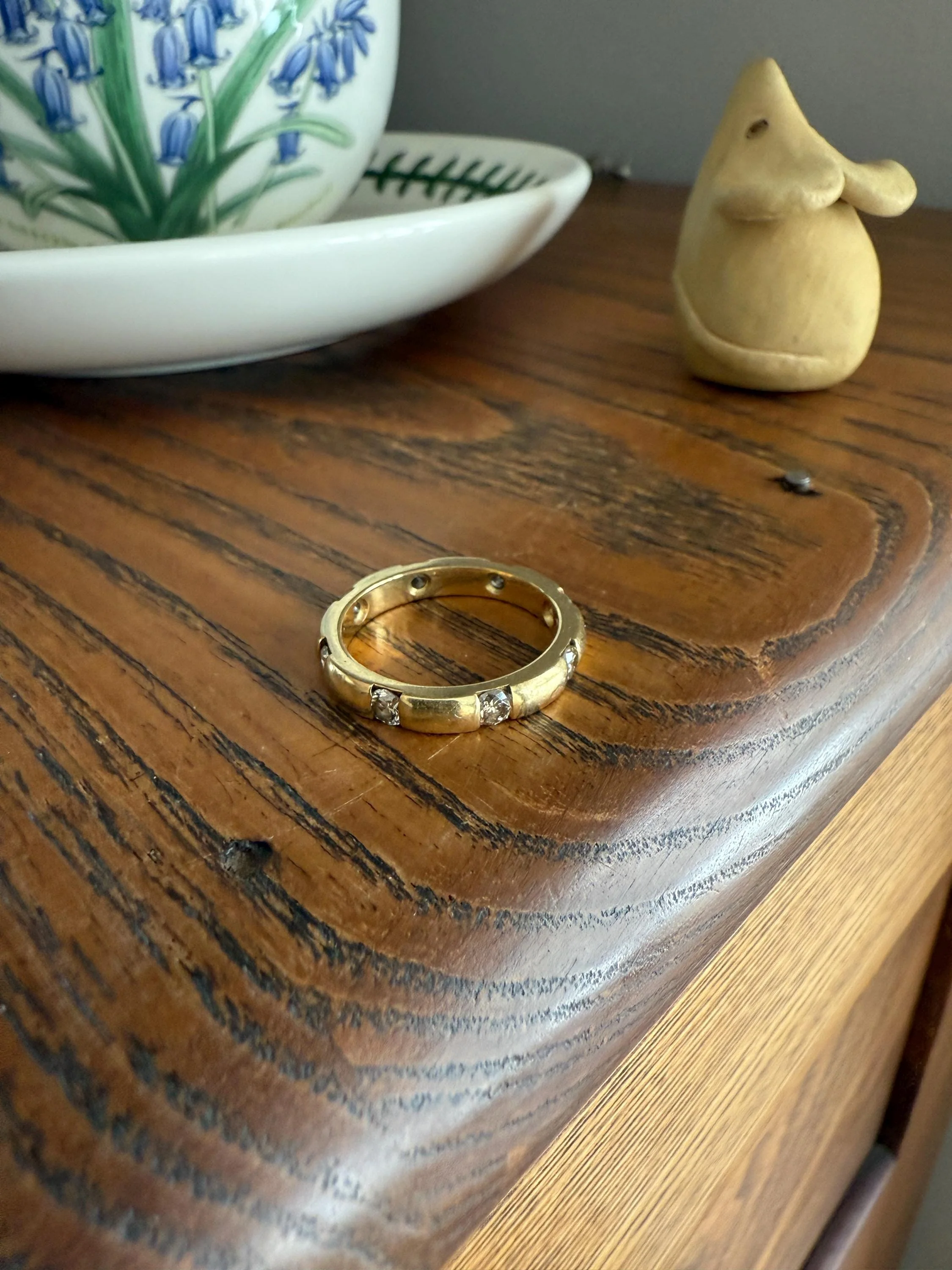 Vintage French 18k Gold Solid Eye Clean .72 Carat Eight Stone Older Brilliant Cut Diamond Chunky Stacker Eternity Band Ring - Image 12