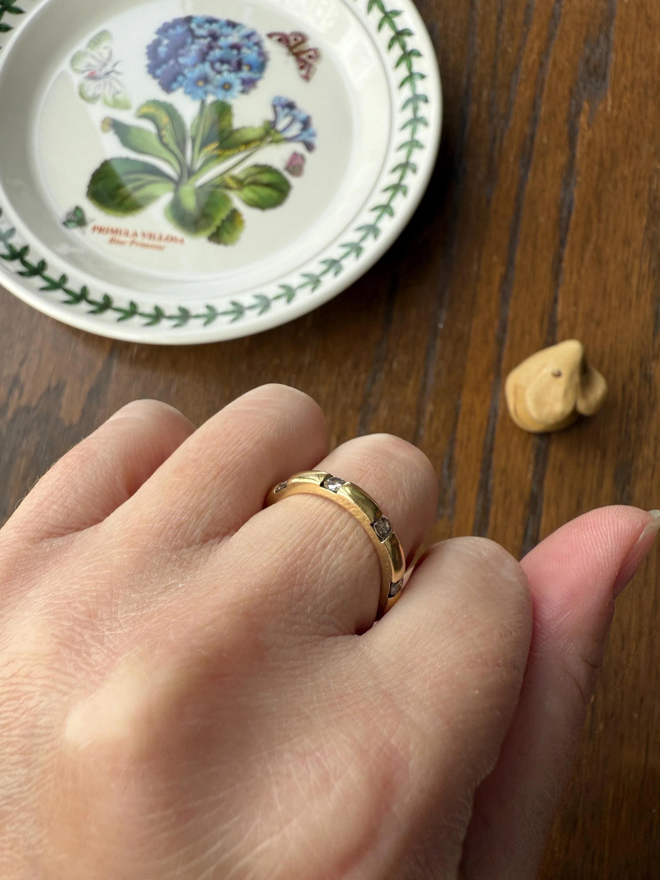 Vintage French 18k Gold Solid Eye Clean .72 Carat Eight Stone Older Brilliant Cut Diamond Chunky Stacker Eternity Band Ring - Image 3