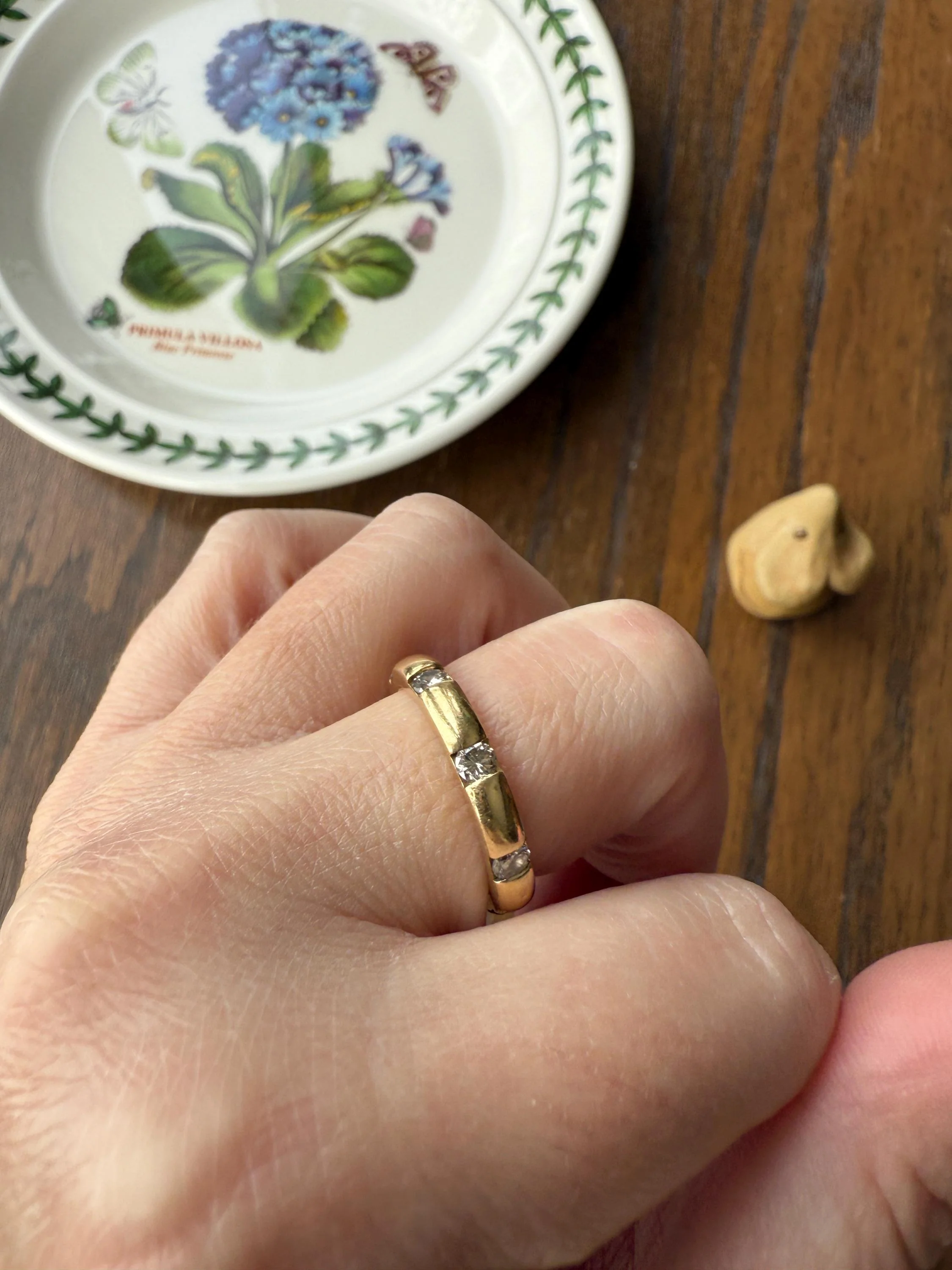 Vintage French 18k Gold Solid Eye Clean .72 Carat Eight Stone Older Brilliant Cut Diamond Chunky Stacker Eternity Band Ring - Image 5