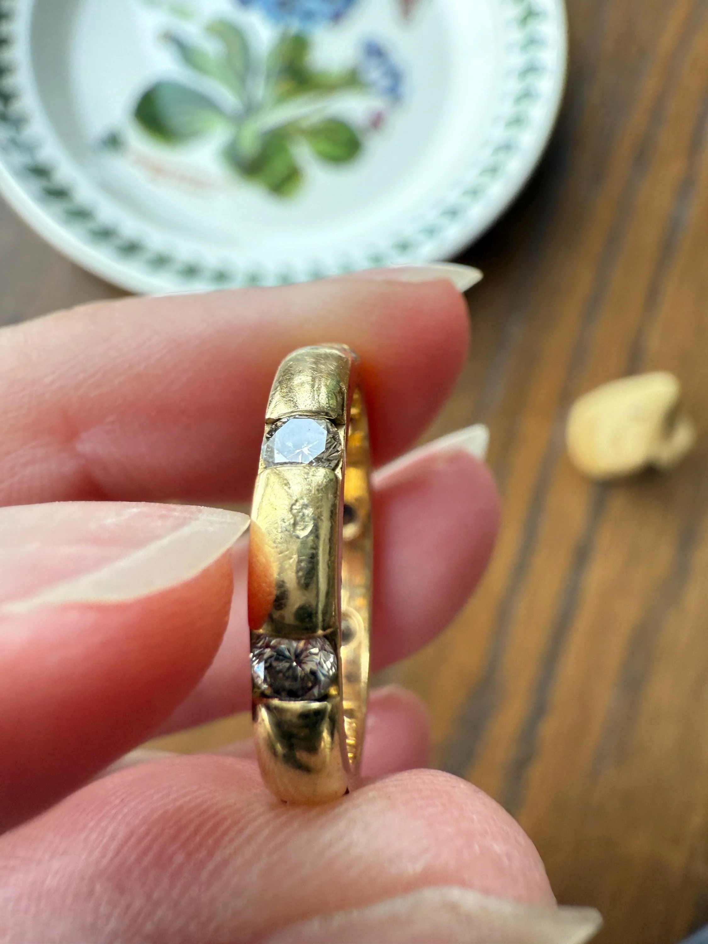 Vintage French 18k Gold Solid Eye Clean .72 Carat Eight Stone Older Brilliant Cut Diamond Chunky Stacker Eternity Band Ring - Image 7