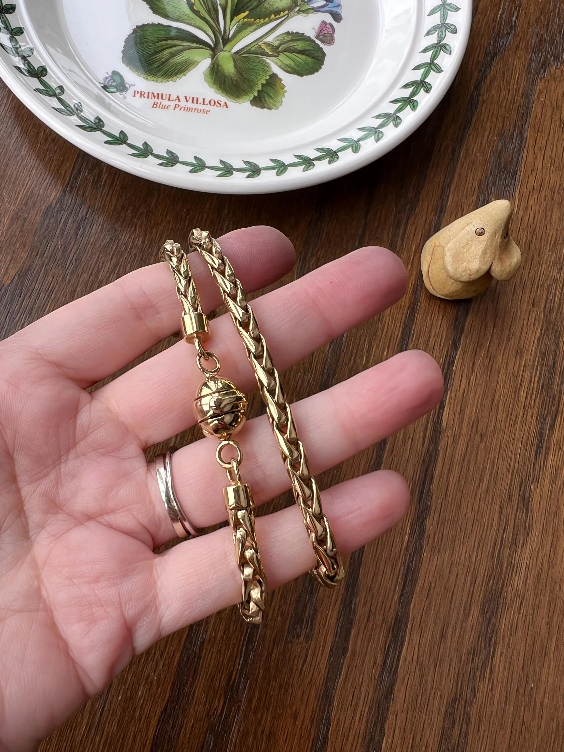 Vintage Gold Fill Plated Chunky Wheat Foxtail Link CHAIN Necklace Found in France Ball Clasp Ornament - Image 4