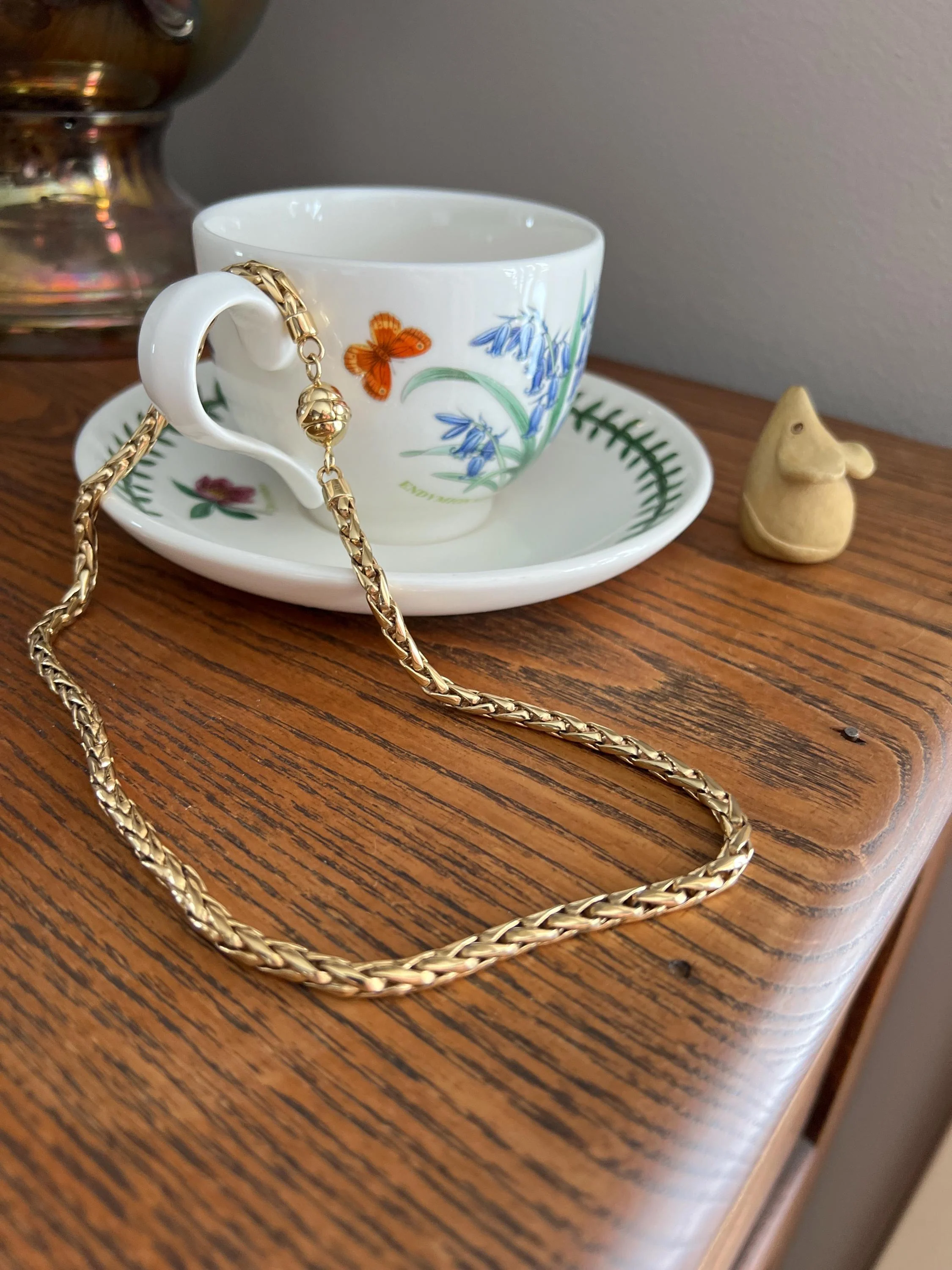 Vintage Gold Fill Plated Chunky Wheat Foxtail Link CHAIN Necklace Found in France Ball Clasp Ornament - Image 6