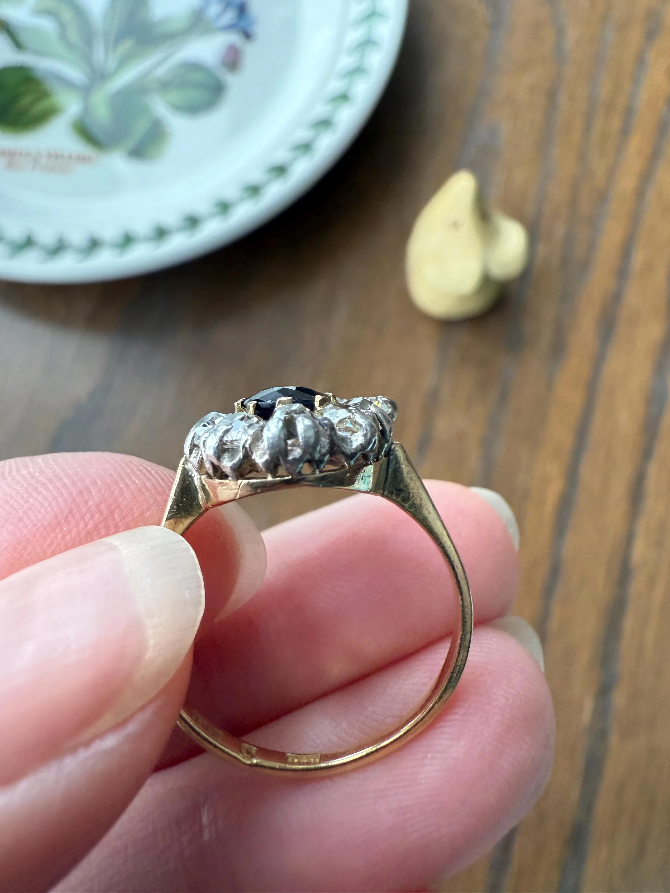 Vintage Natural SAPPHIRE Blue Antique 1.25 Carat Tdw Old Mine Cut DIAMOND Chunky Halo Ring 18k Gold 1.25Ctw OMC - Image 10