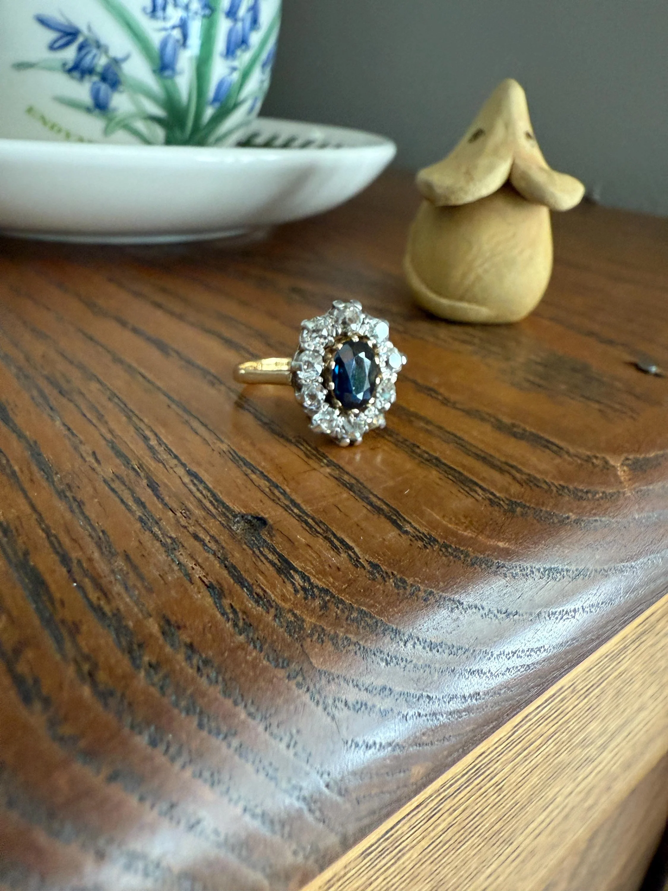 Vintage Natural SAPPHIRE Blue Antique 1.25 Carat Tdw Old Mine Cut DIAMOND Chunky Halo Ring 18k Gold 1.25Ctw OMC - Image 12