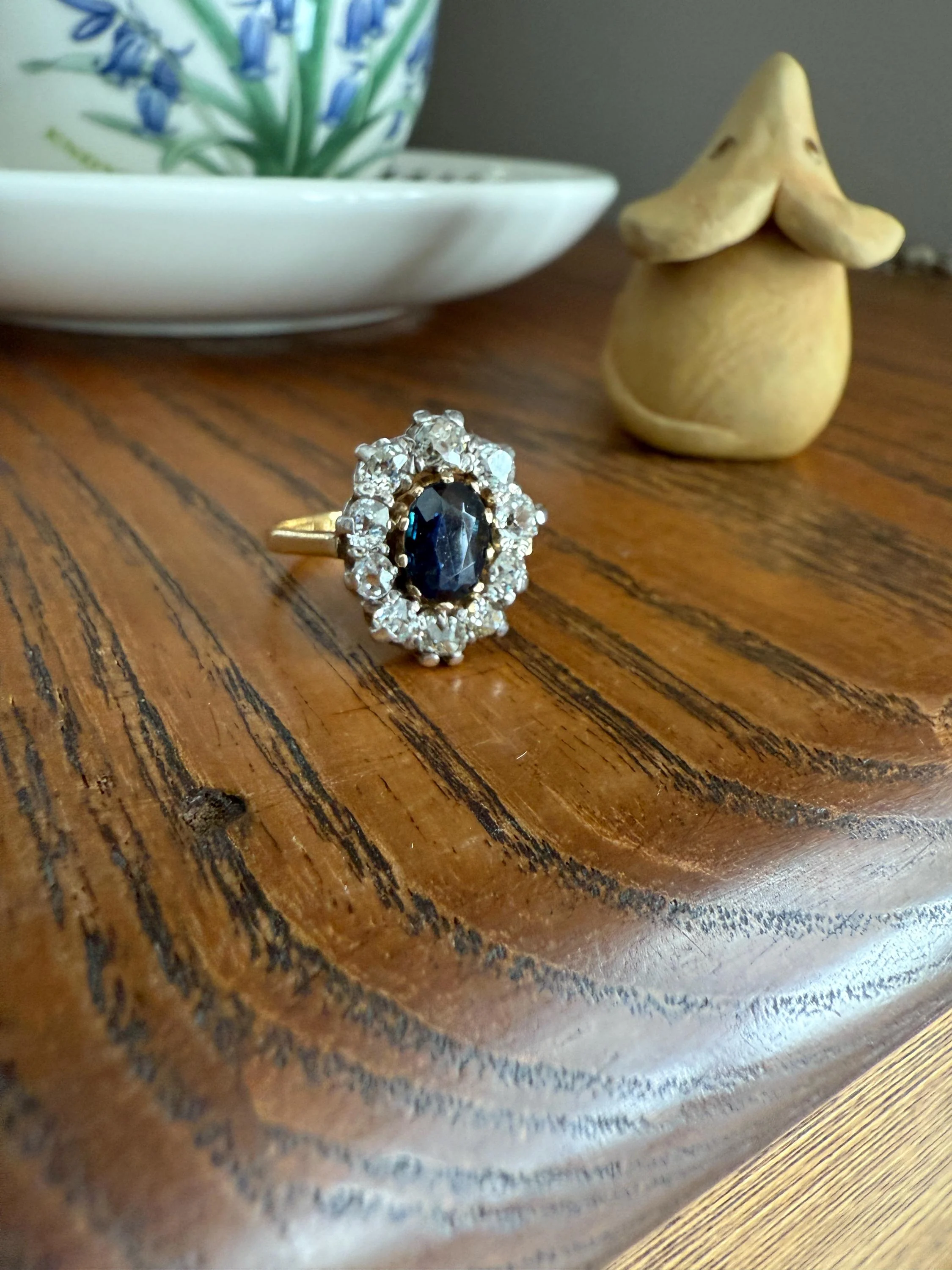 Vintage Natural SAPPHIRE Blue Antique 1.25 Carat Tdw Old Mine Cut DIAMOND Chunky Halo Ring 18k Gold 1.25Ctw OMC - Image 15