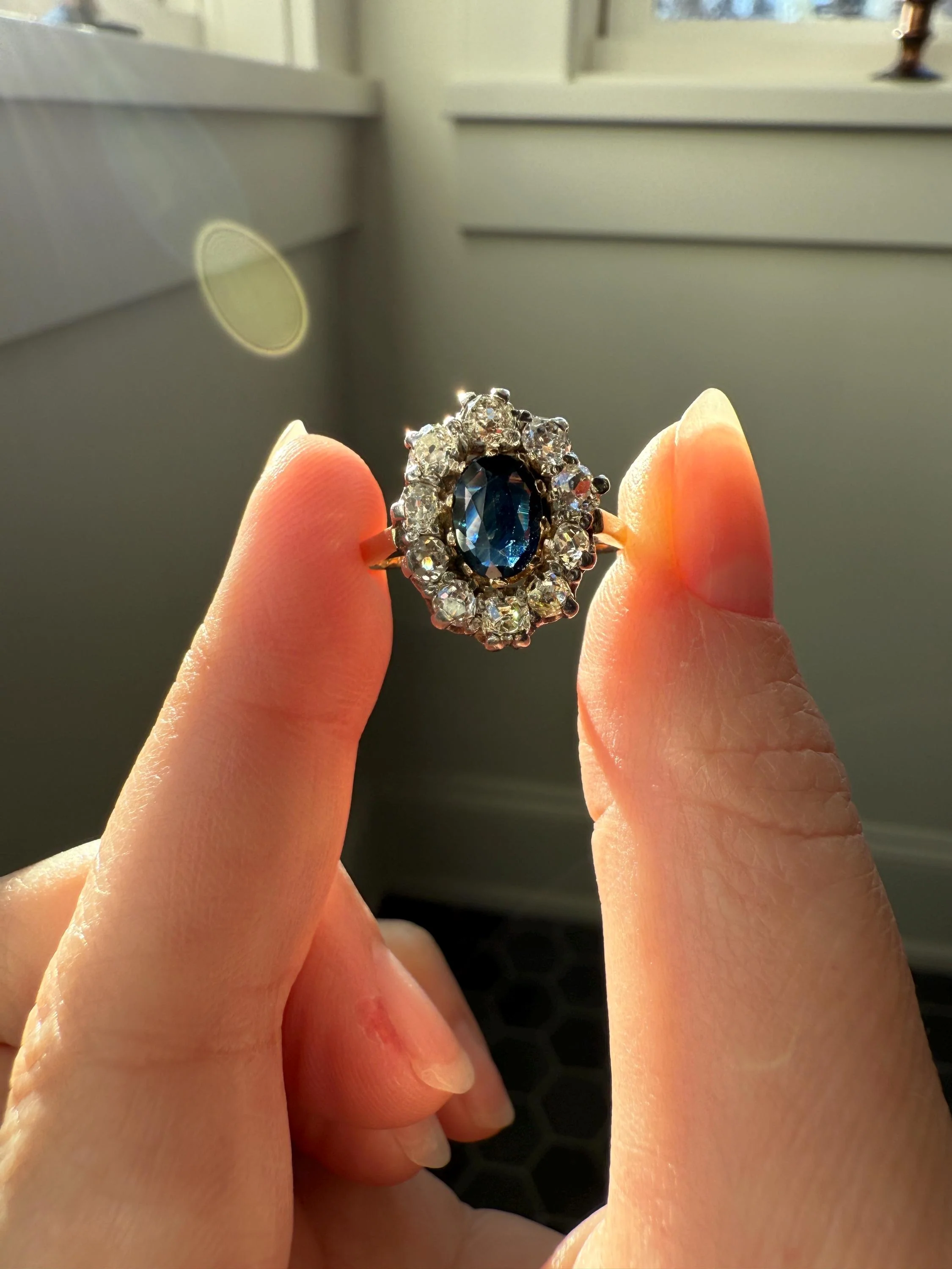 Vintage Natural SAPPHIRE Blue Antique 1.25 Carat Tdw Old Mine Cut DIAMOND Chunky Halo Ring 18k Gold 1.25Ctw OMC - Image 17