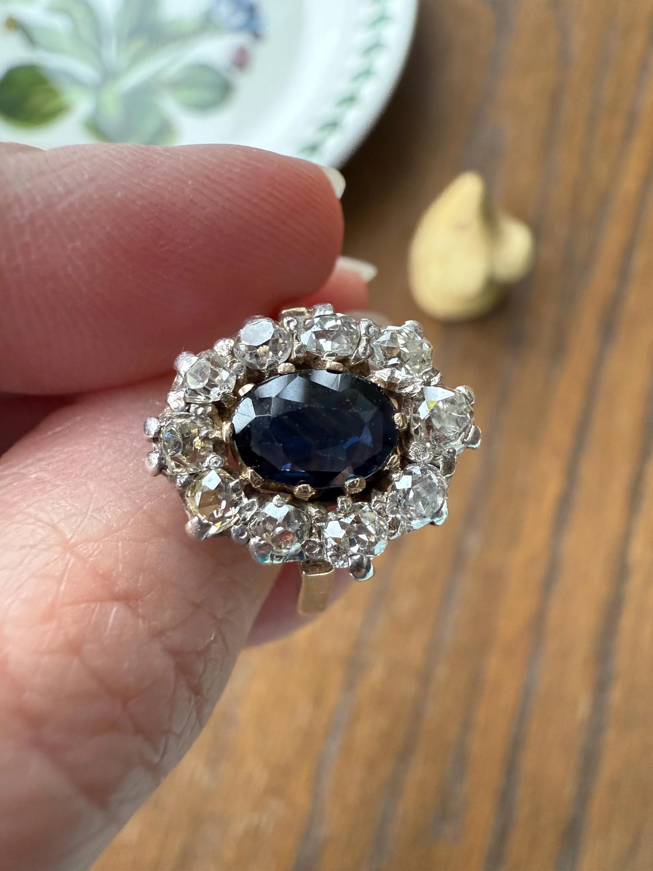 Vintage Natural SAPPHIRE Blue Antique 1.25 Carat Tdw Old Mine Cut DIAMOND Chunky Halo Ring 18k Gold 1.25Ctw OMC - Image 18