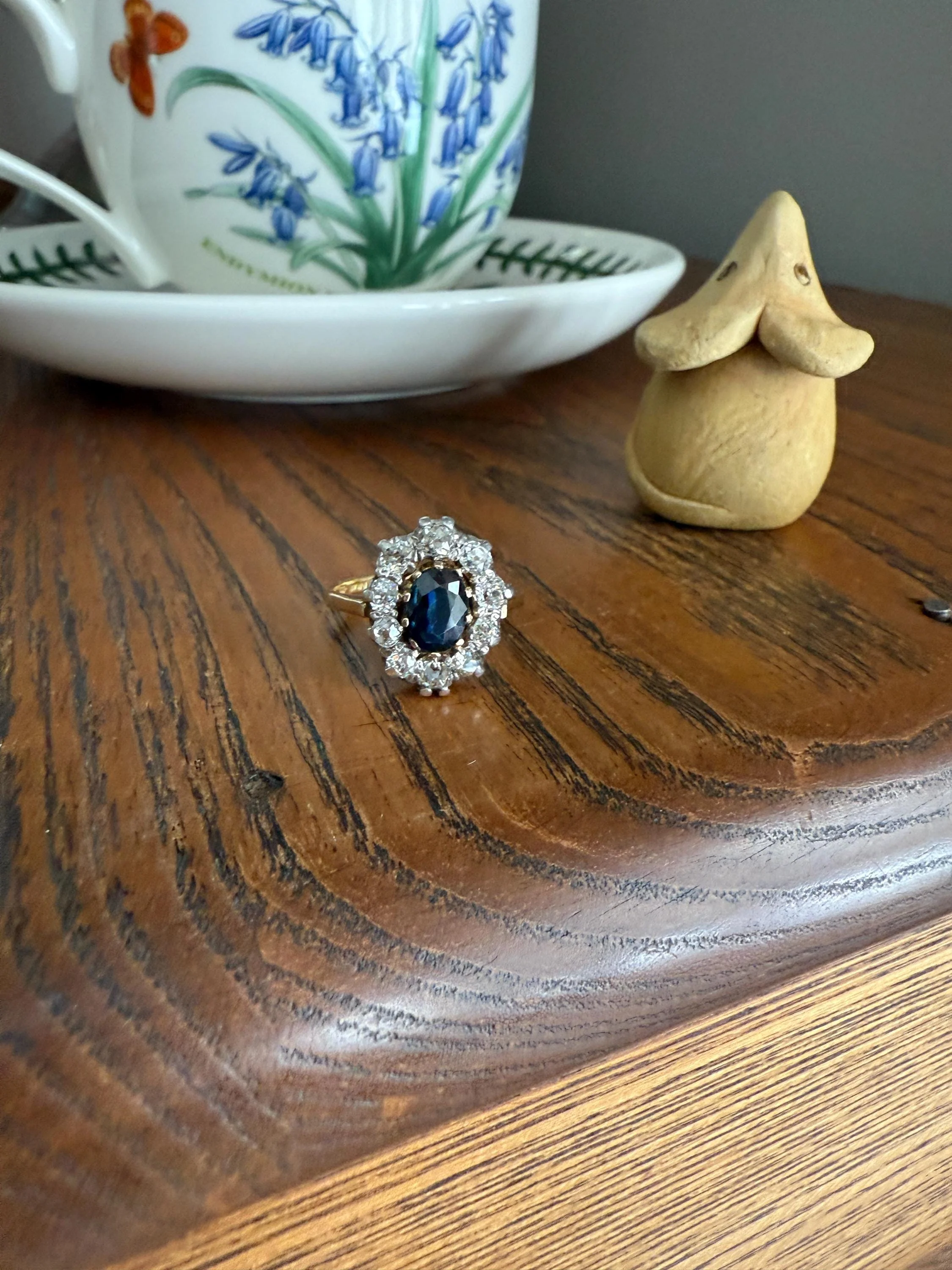 Vintage Natural SAPPHIRE Blue Antique 1.25 Carat Tdw Old Mine Cut DIAMOND Chunky Halo Ring 18k Gold 1.25Ctw OMC - Image 19