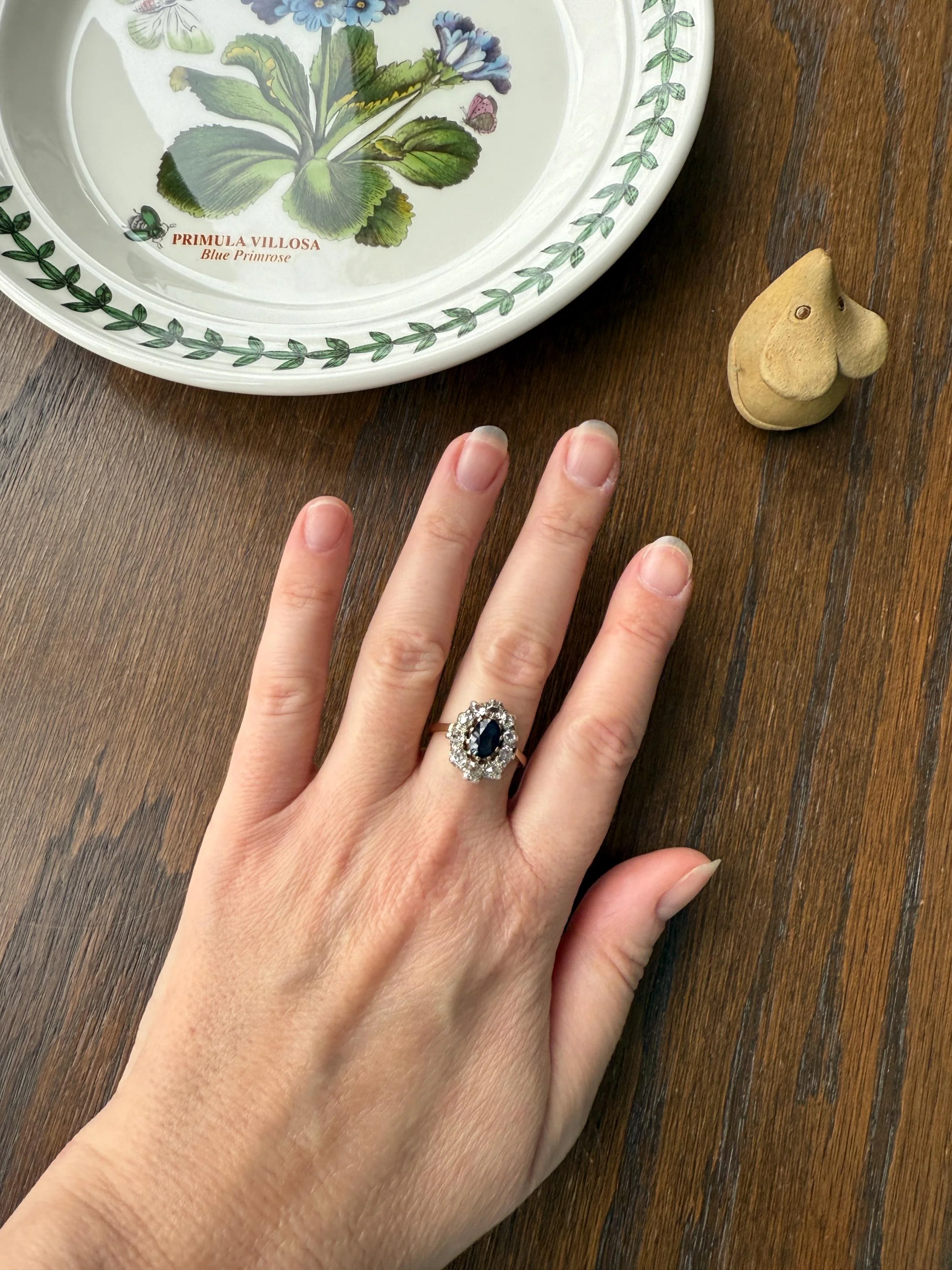 Vintage Natural SAPPHIRE Blue Antique 1.25 Carat Tdw Old Mine Cut DIAMOND Chunky Halo Ring 18k Gold 1.25Ctw OMC - Image 4