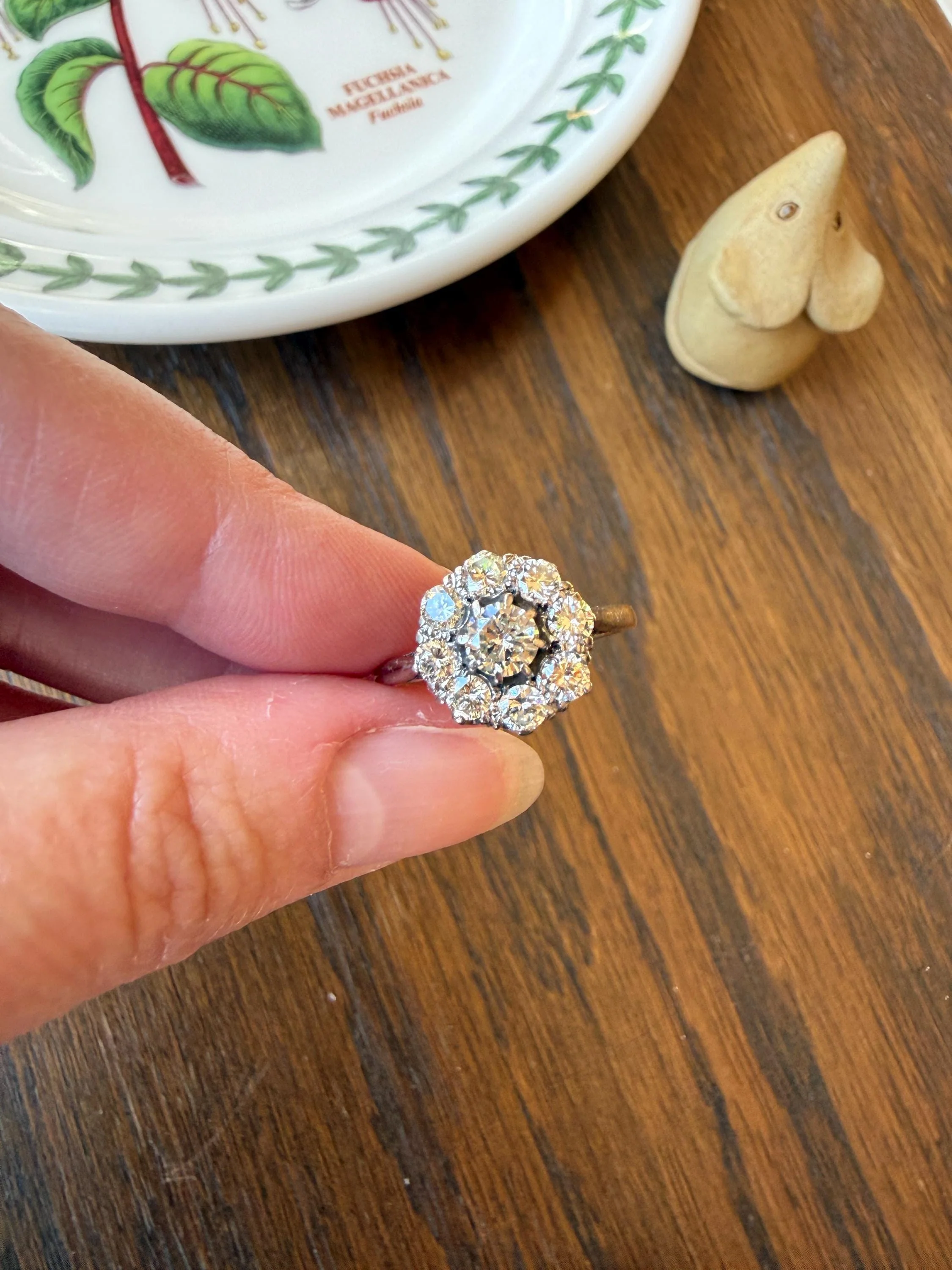Vintage Older Brilliant Cut 1.45 Carat Tdw Natural DIAMOND Cluster Ring 18k Gold & Platinum Band Fiery Stacker Nine Stone 1.45ctw - Image 10