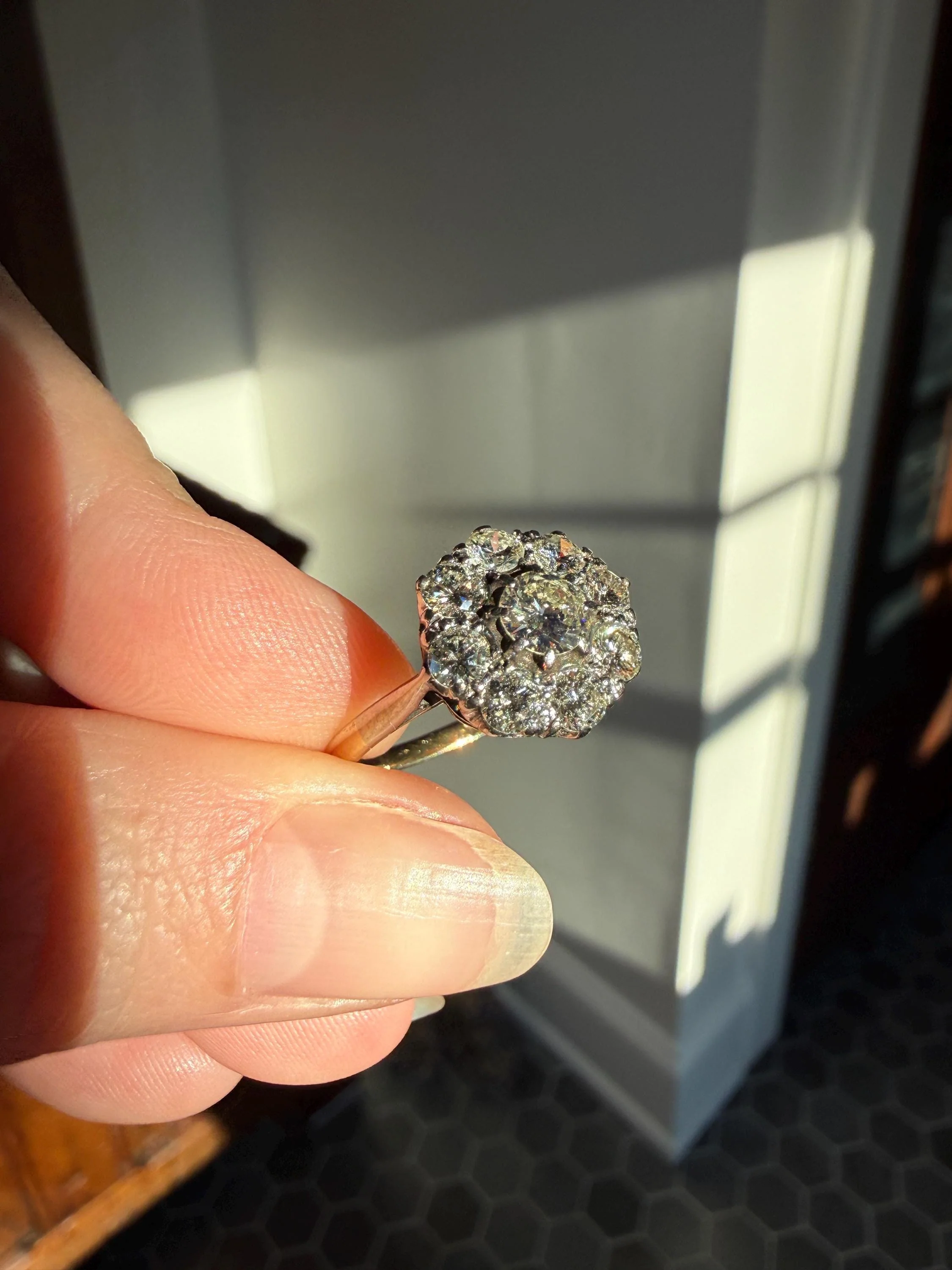 Vintage Older Brilliant Cut 1.45 Carat Tdw Natural DIAMOND Cluster Ring 18k Gold & Platinum Band Fiery Stacker Nine Stone 1.45ctw - Image 11