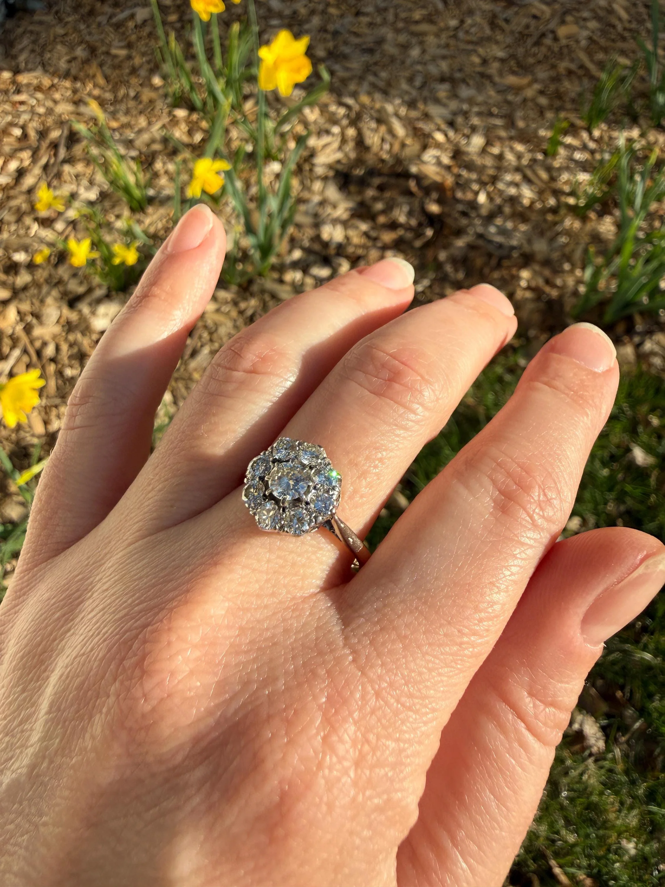 Vintage Older Brilliant Cut 1.45 Carat Tdw Natural DIAMOND Cluster Ring 18k Gold & Platinum Band Fiery Stacker Nine Stone 1.45ctw - Image 12
