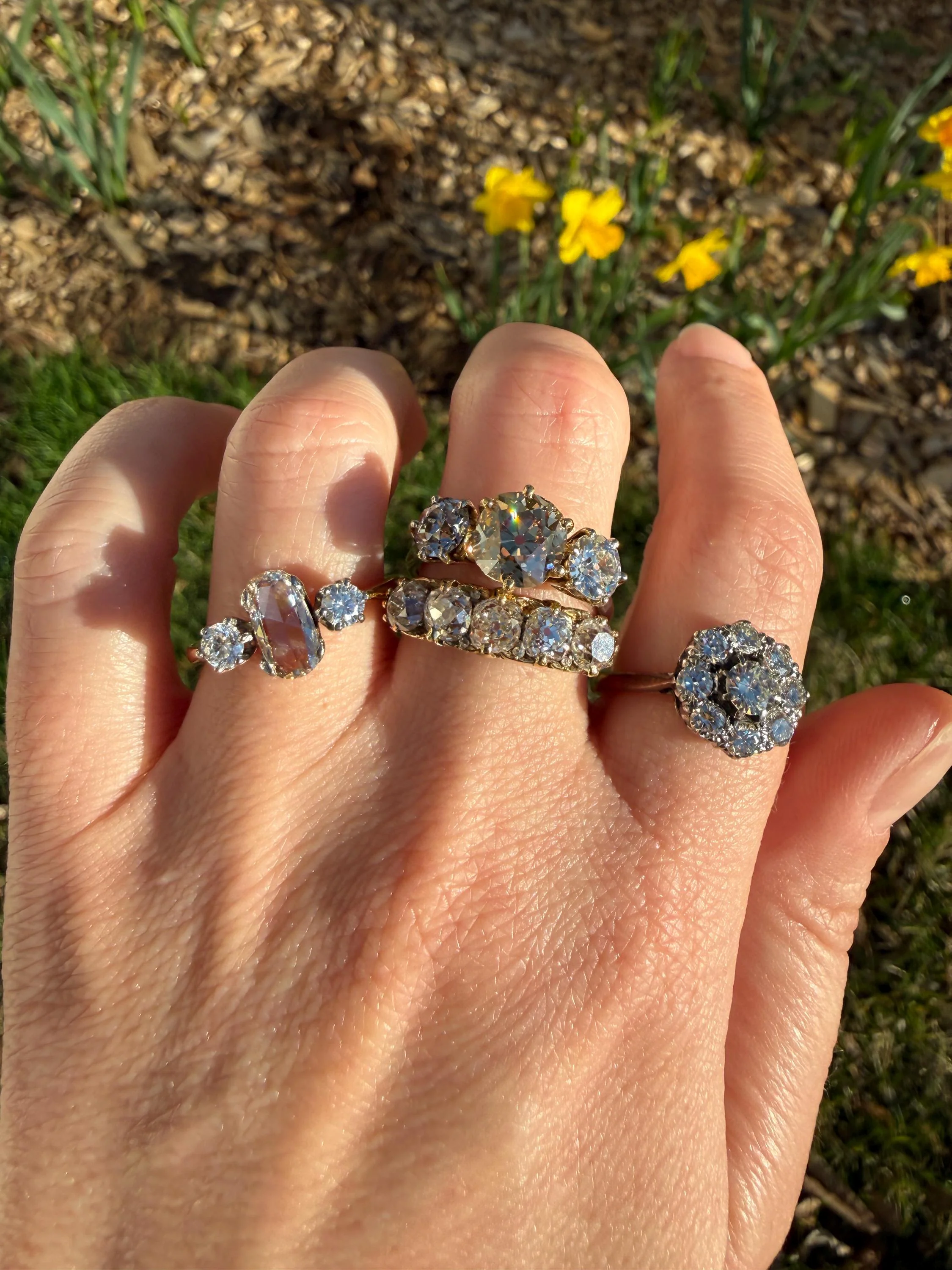 Vintage Older Brilliant Cut 1.45 Carat Tdw Natural DIAMOND Cluster Ring 18k Gold & Platinum Band Fiery Stacker Nine Stone 1.45ctw - Image 16