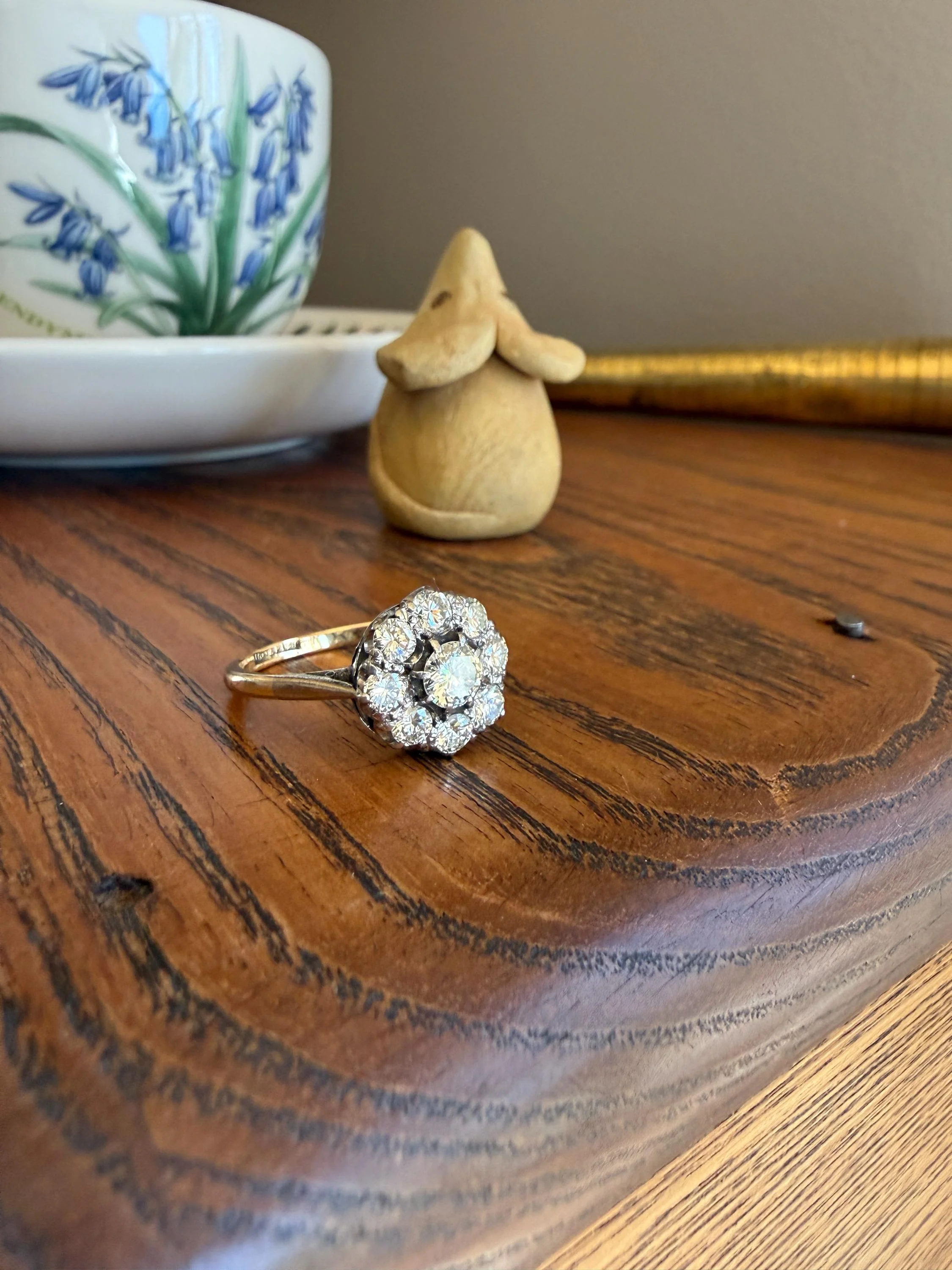 Vintage Older Brilliant Cut 1.45 Carat Tdw Natural DIAMOND Cluster Ring 18k Gold & Platinum Band Fiery Stacker Nine Stone 1.45ctw - Image 17