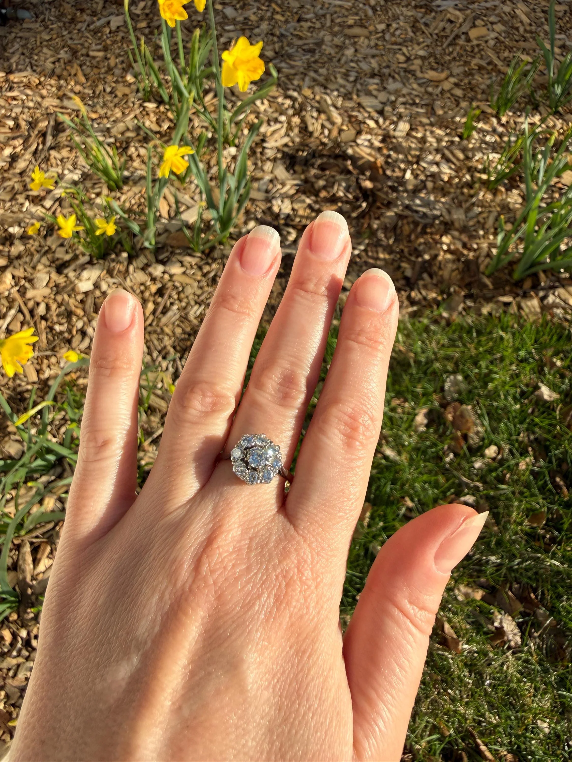 Vintage Older Brilliant Cut 1.45 Carat Tdw Natural DIAMOND Cluster Ring 18k Gold & Platinum Band Fiery Stacker Nine Stone 1.45ctw - Image 3