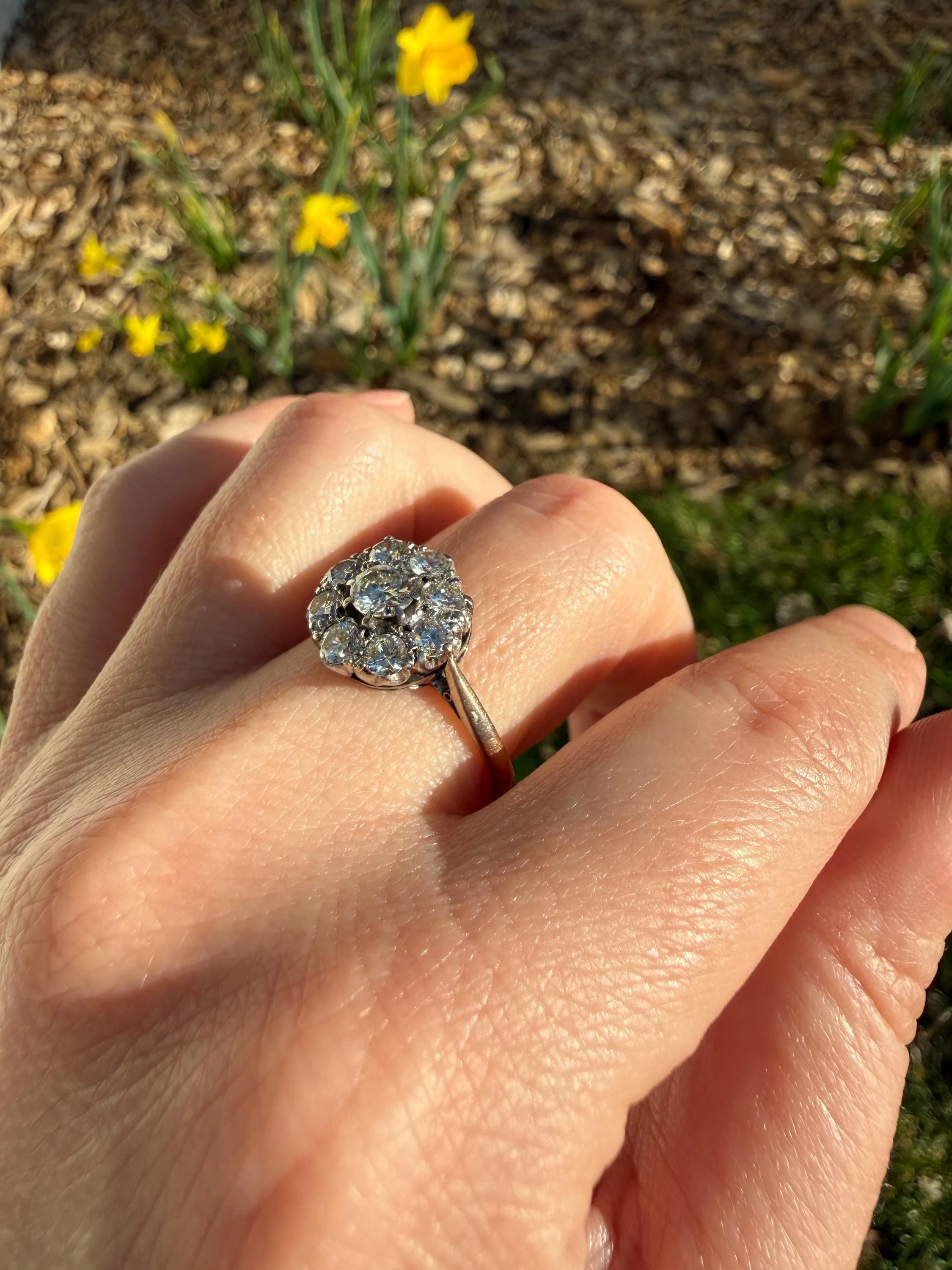 Vintage Older Brilliant Cut 1.45 Carat Tdw Natural DIAMOND Cluster Ring 18k Gold & Platinum Band Fiery Stacker Nine Stone 1.45ctw - Image 5