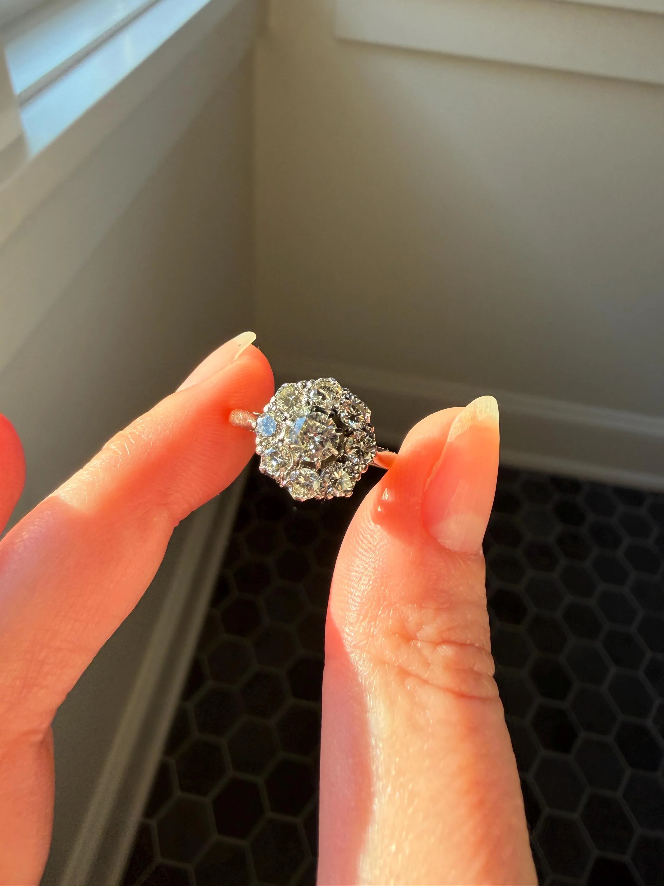 Vintage Older Brilliant Cut 1.45 Carat Tdw Natural DIAMOND Cluster Ring 18k Gold & Platinum Band Fiery Stacker Nine Stone 1.45ctw - Image 7