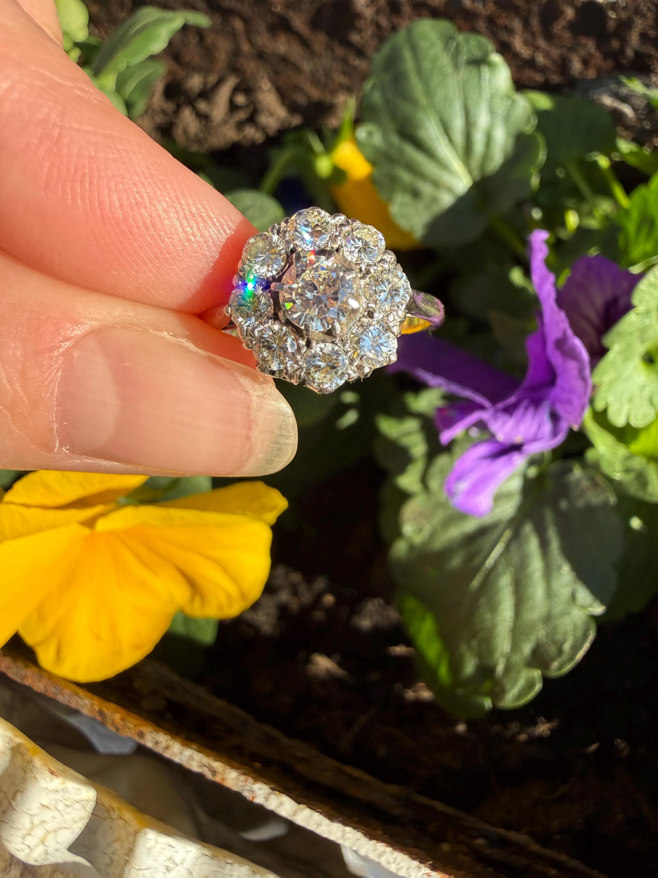 Vintage Older Brilliant Cut 1.45 Carat Tdw Natural DIAMOND Cluster Ring 18k Gold & Platinum Band Fiery Stacker Nine Stone 1.45ctw - Image 9