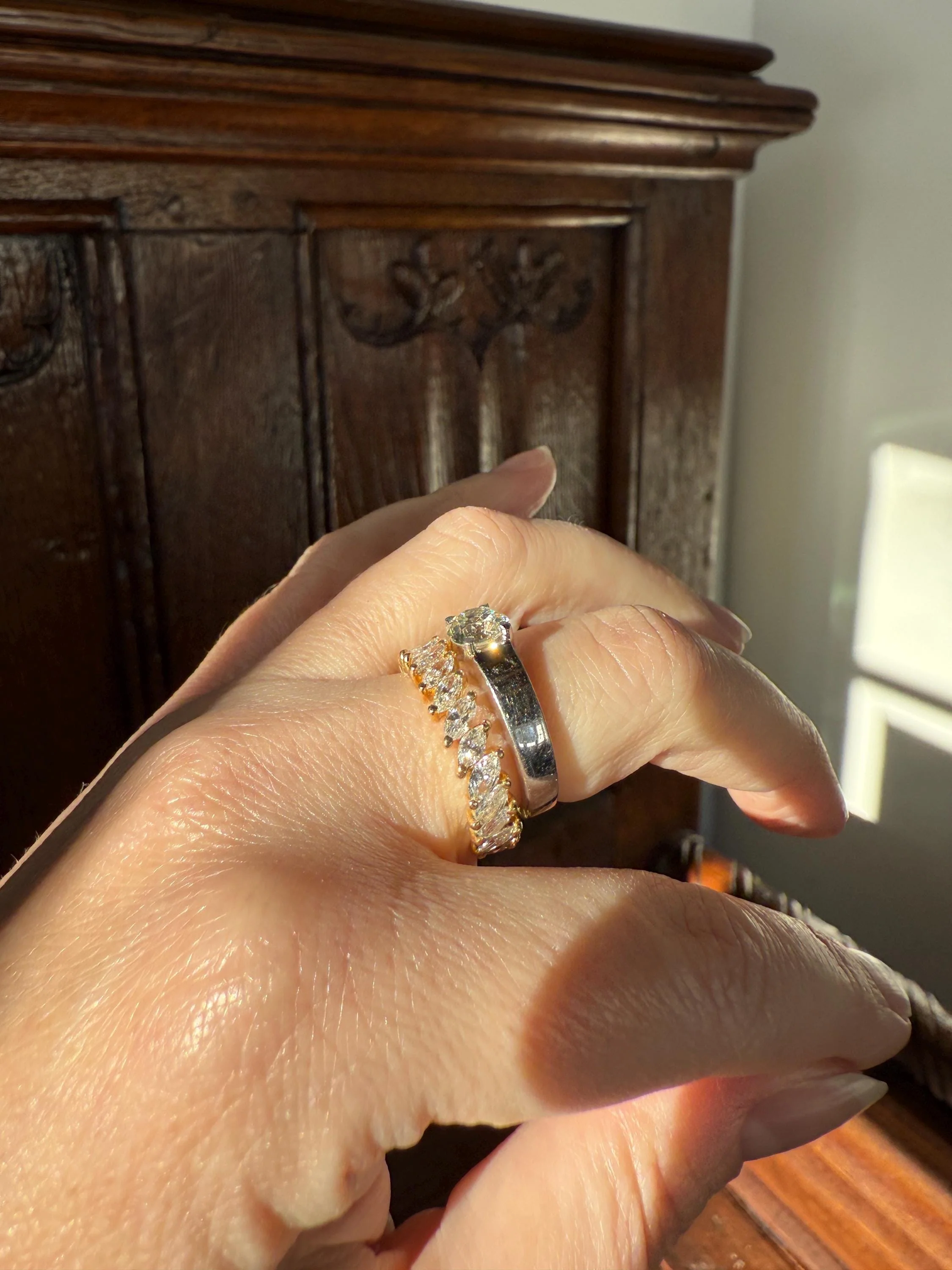 Vintage One Carat Antique Old Mine Cut DIAMOND Ring Stacker Band 7.7g 18k White Gold Solitaire Geometric Engagement 1Ctw OmC - Image 13