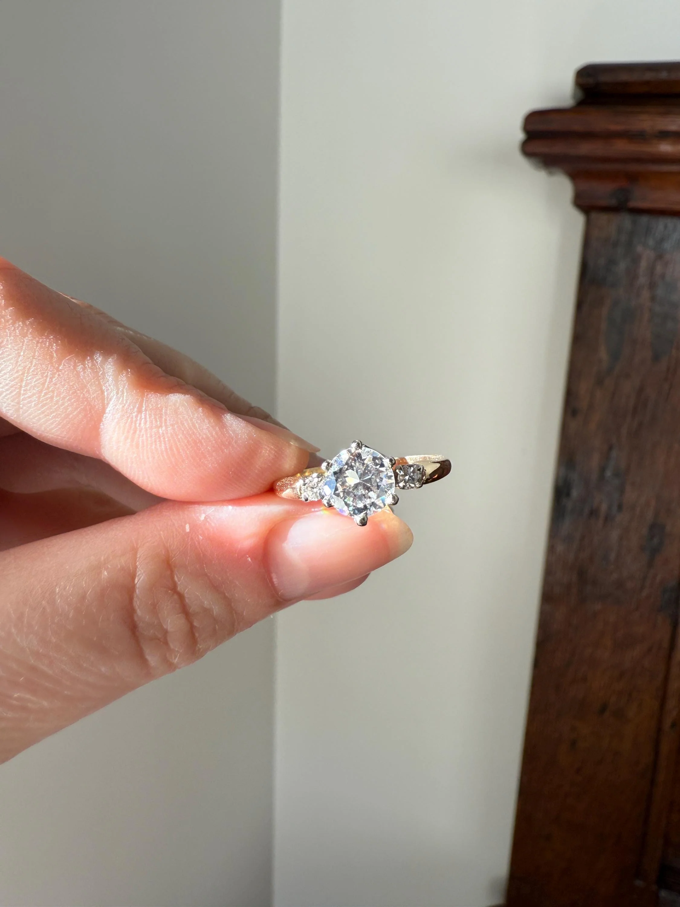 A+ Vintage One CARAT Transitional Cut DIAMOND Eye Clean Solitaire Engagement Ring w/ accents 18k Gold Fiery Stacker - Image 12