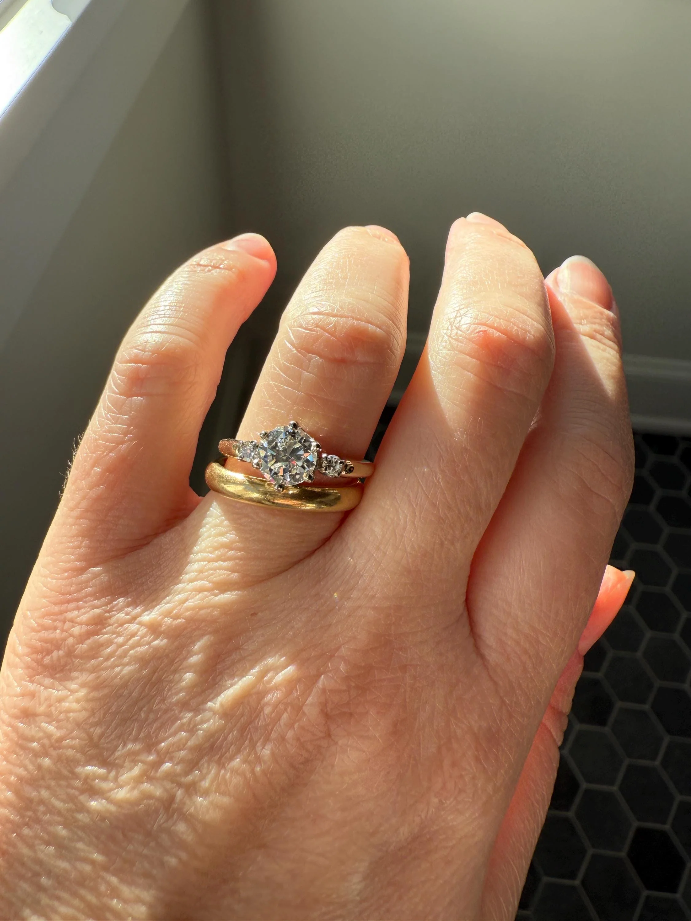 A+ Vintage One CARAT Transitional Cut DIAMOND Eye Clean Solitaire Engagement Ring w/ accents 18k Gold Fiery Stacker - Image 15
