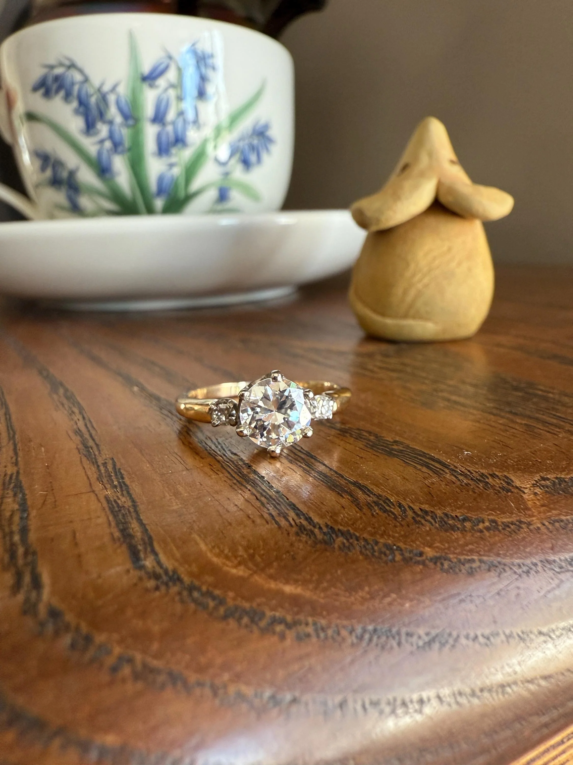 A+ Vintage One CARAT Transitional Cut DIAMOND Eye Clean Solitaire Engagement Ring w/ accents 18k Gold Fiery Stacker - Image 18