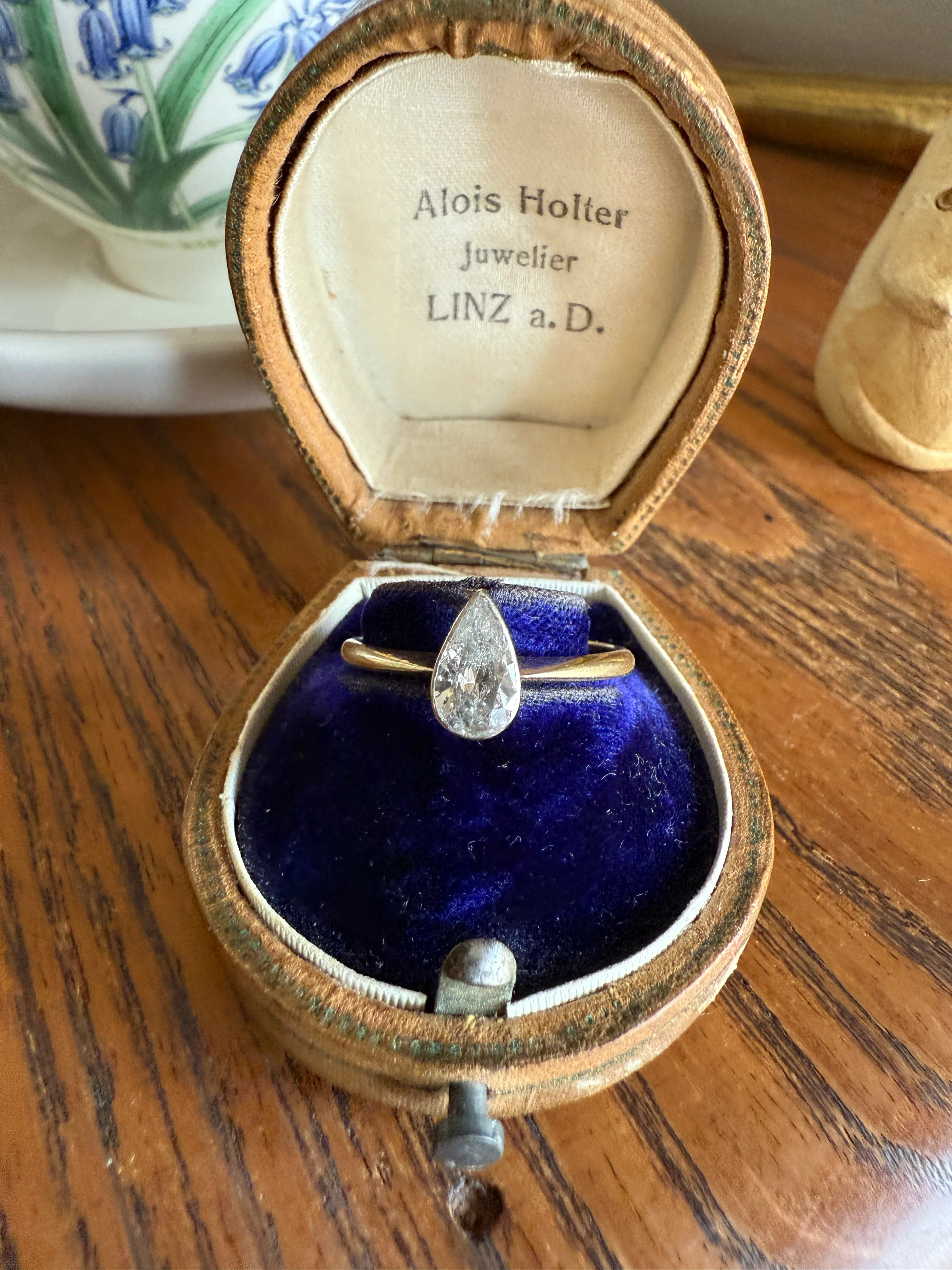 Vintage PEAR Natural Diamond Solitaire Ring One Carat 18k Gold Bezel Set Knife Edge Band Engagement Stacker - Image 21