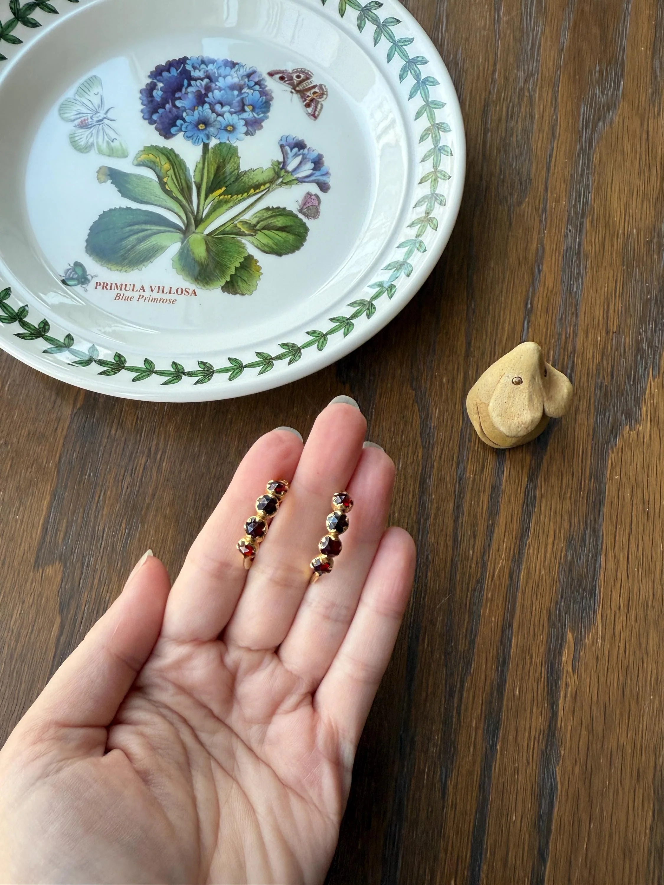 Vintage Rose Cut Perpignan GARNET Poissarde Hoop EARRINGS 18k Gold French Belle Epoque Foiled Domed Back Crimson Red - Image 10
