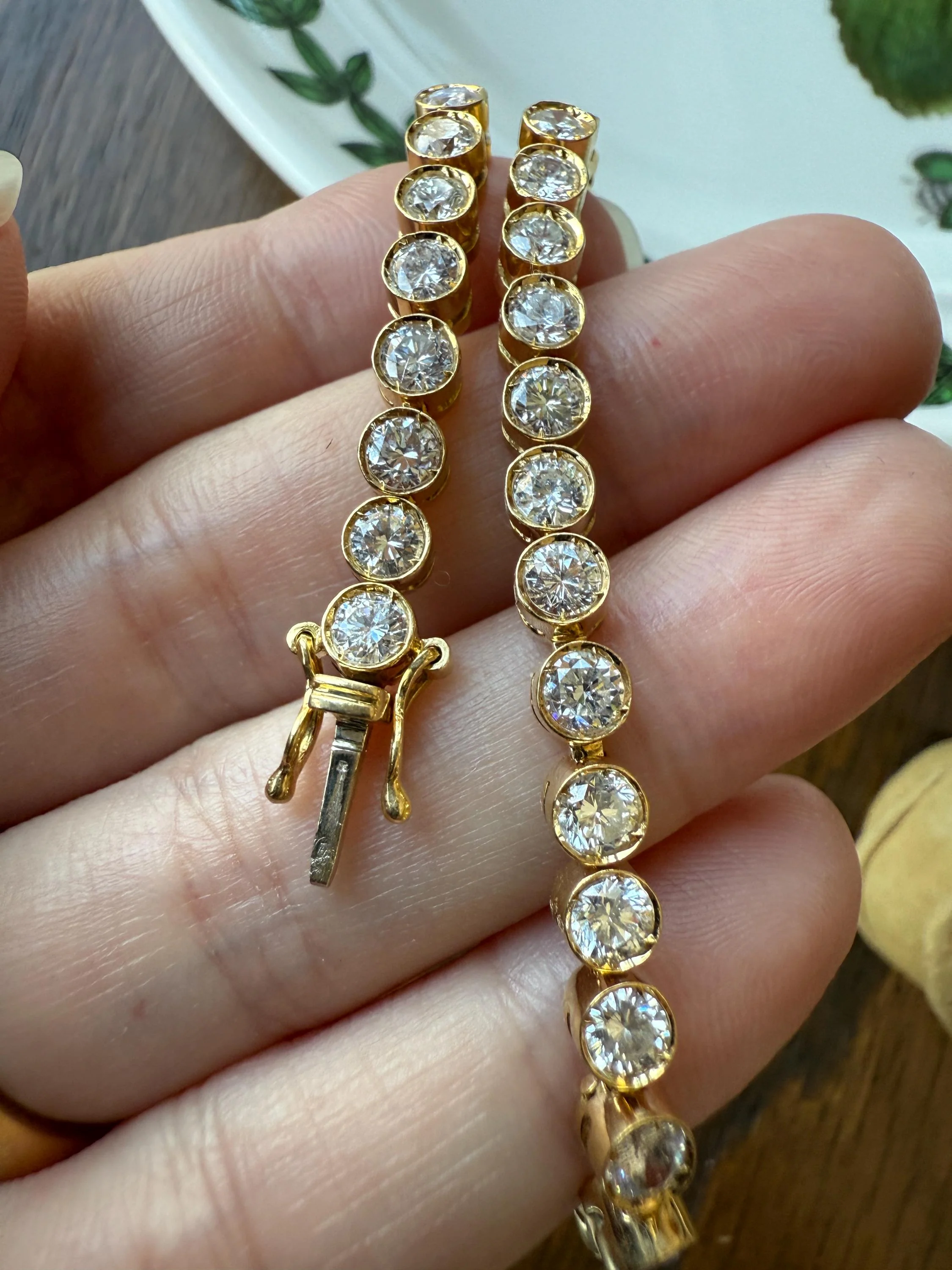 Vintage Seven CARAT Natural DIAMOND Tennis Bracelet French Bezel Set Line Eternity 18k Yellow Gold Solid 40 Stones - Image 12