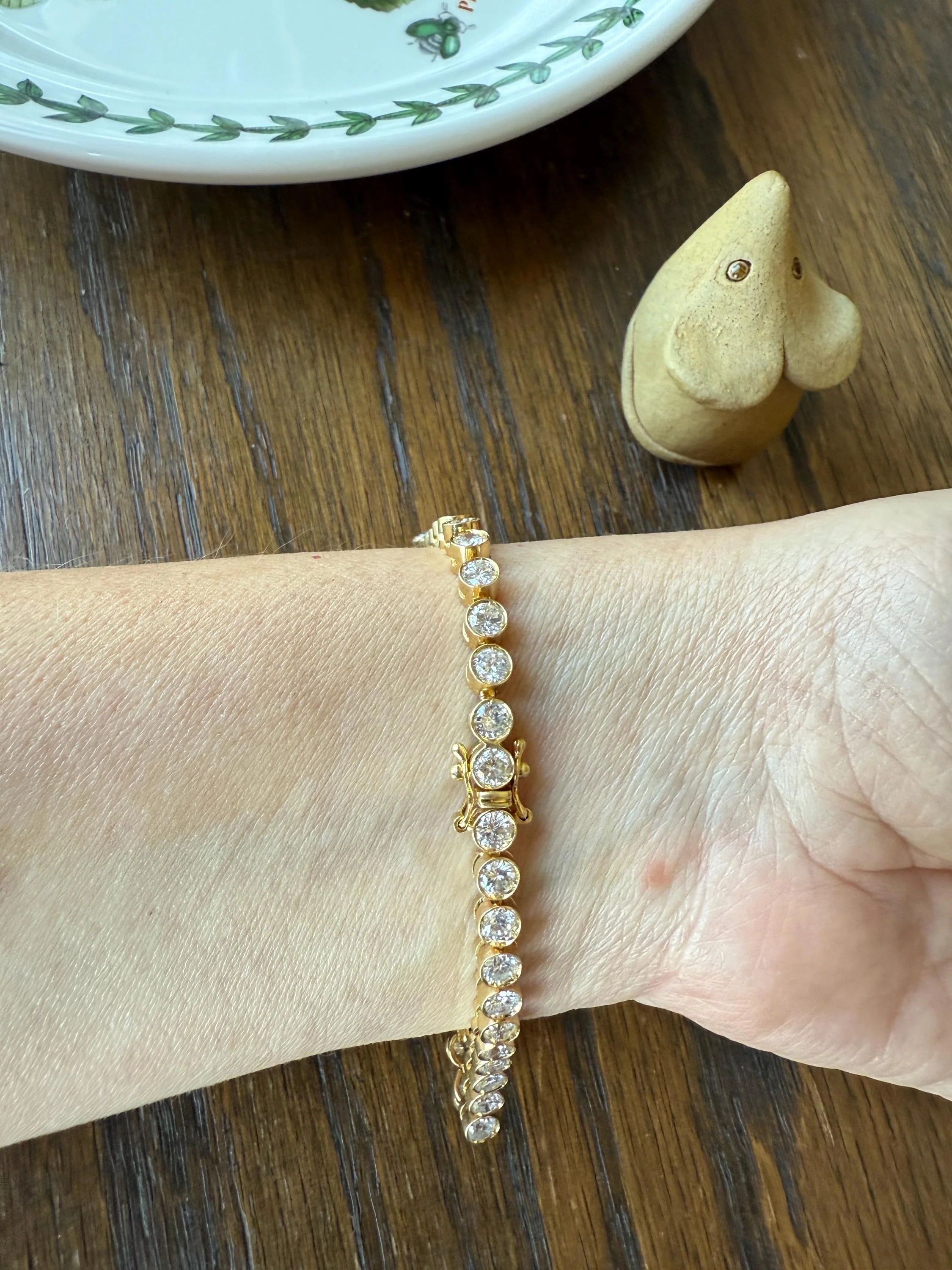 Vintage Seven CARAT Natural DIAMOND Tennis Bracelet French Bezel Set Line Eternity 18k Yellow Gold Solid 40 Stones - Image 13