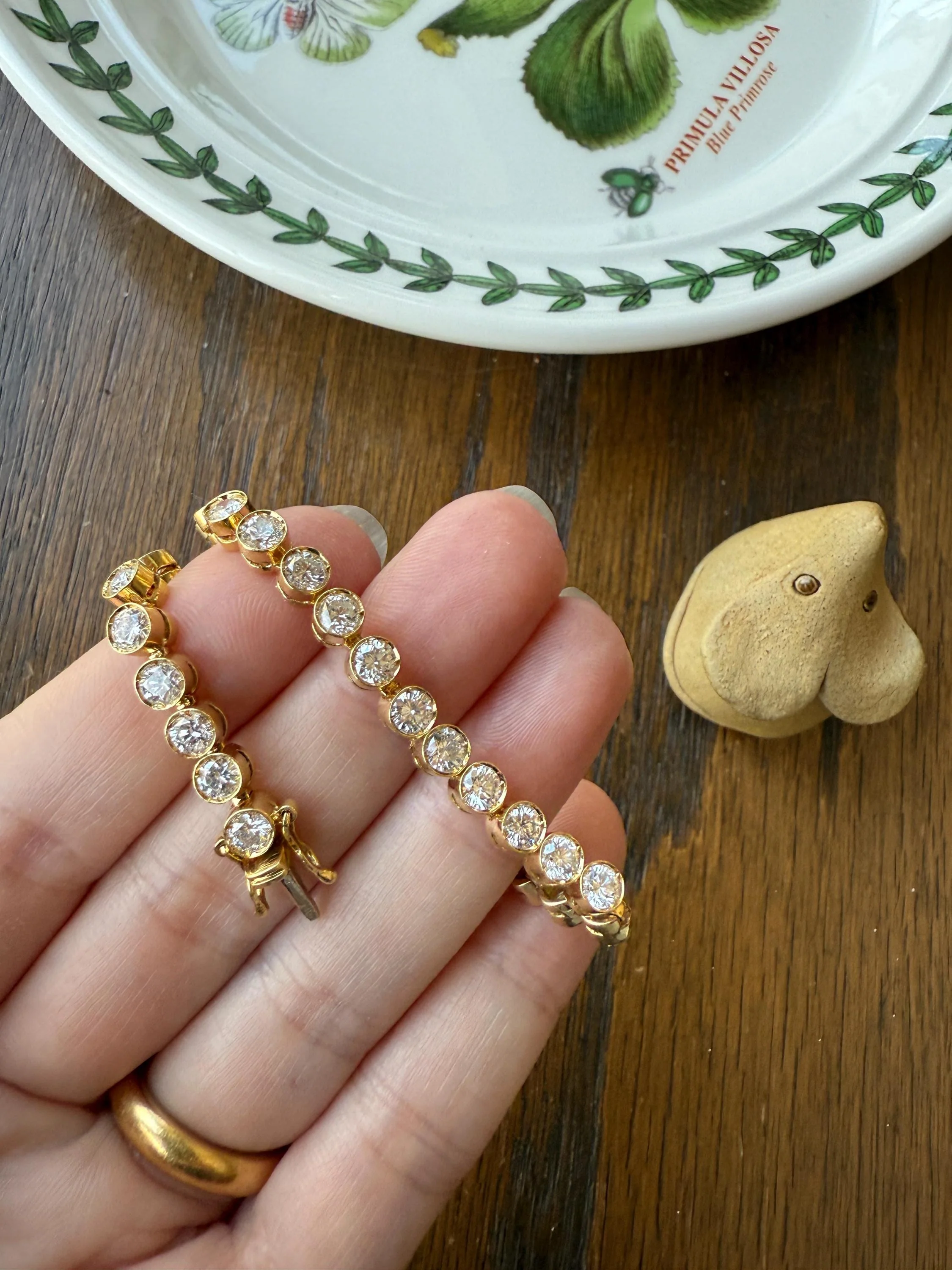 Vintage Seven CARAT Natural DIAMOND Tennis Bracelet French Bezel Set Line Eternity 18k Yellow Gold Solid 40 Stones - Image 14