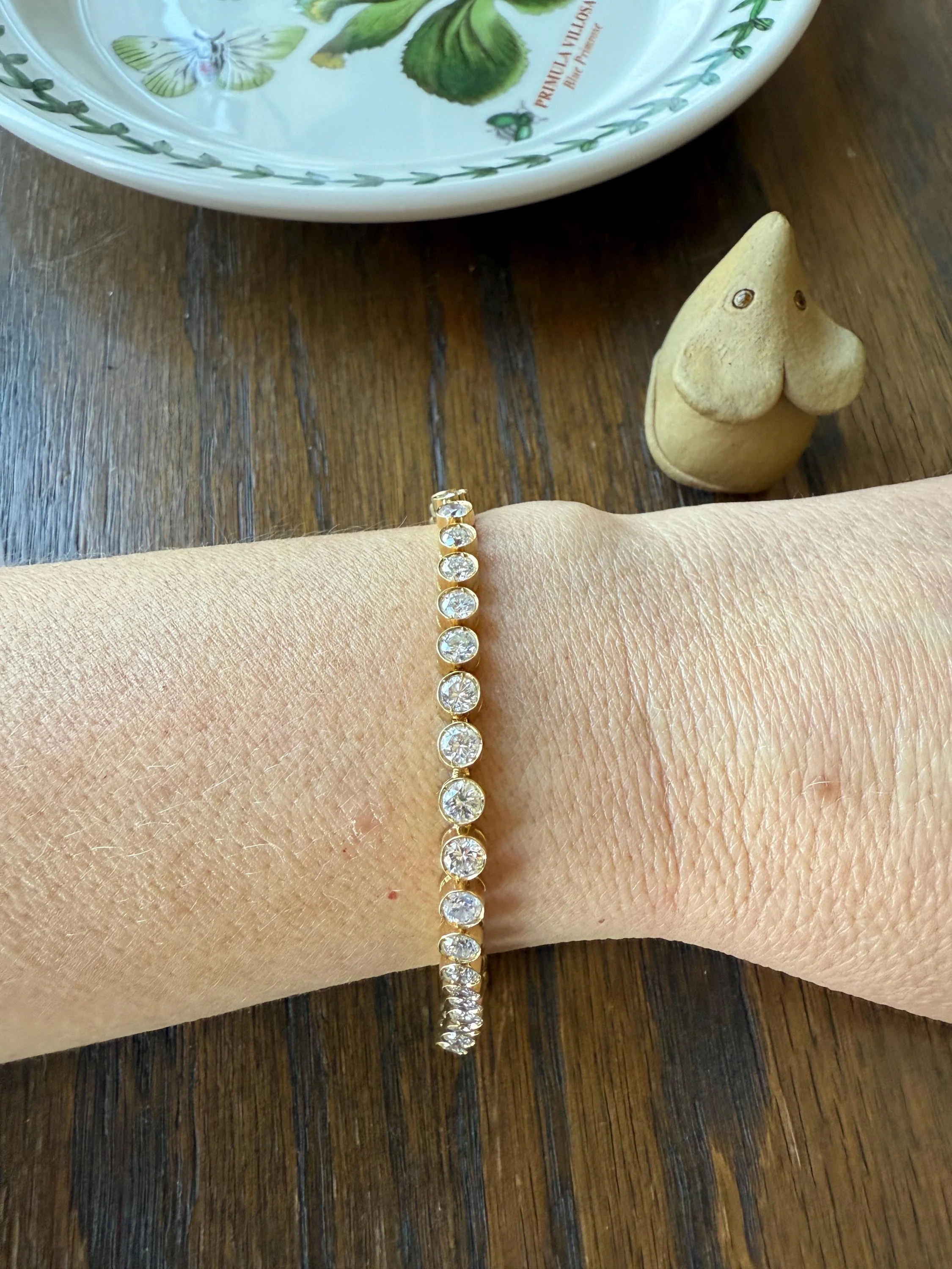 Vintage Seven CARAT Natural DIAMOND Tennis Bracelet French Bezel Set Line Eternity 18k Yellow Gold Solid 40 Stones - Image 15