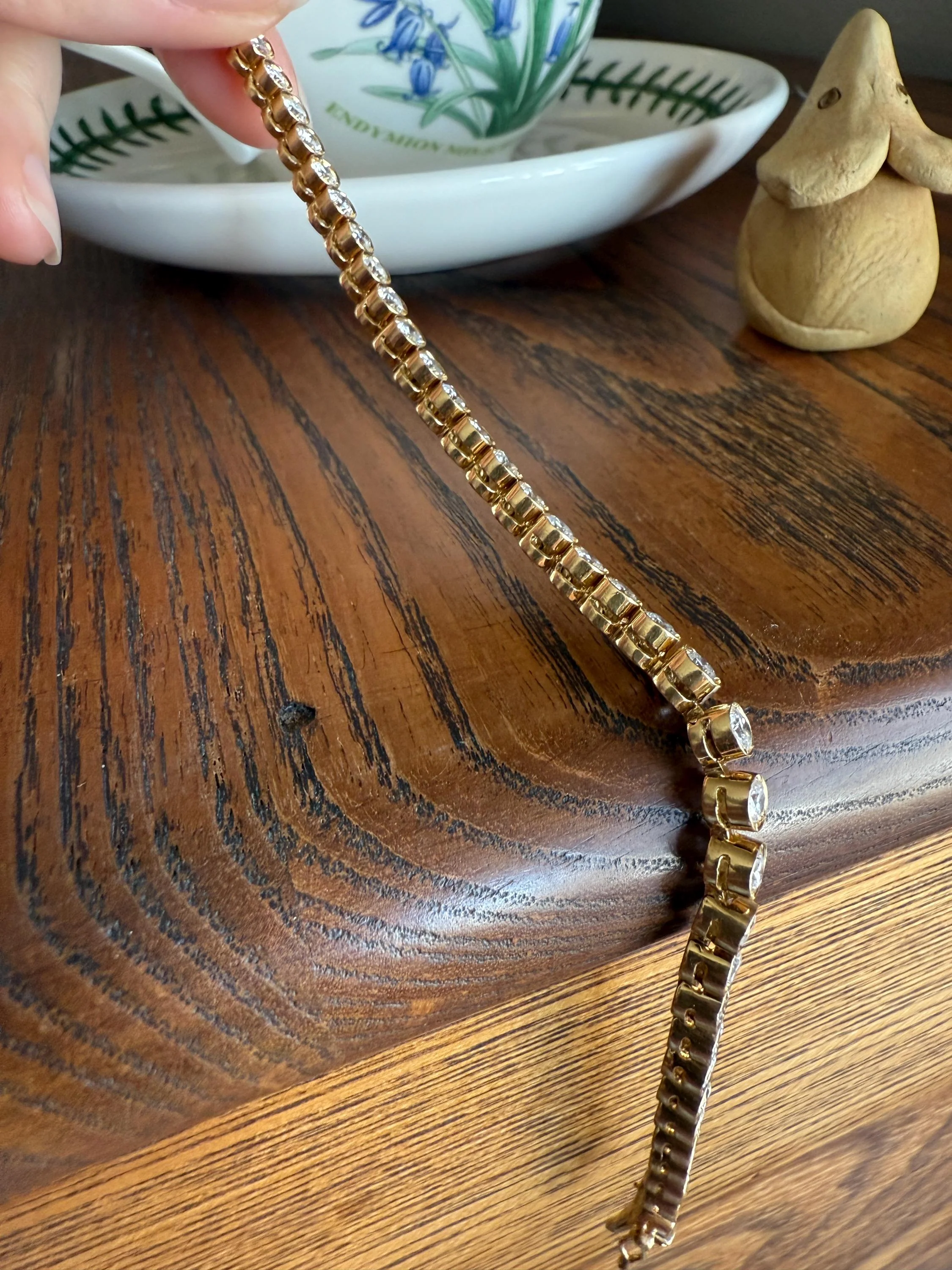 Vintage Seven CARAT Natural DIAMOND Tennis Bracelet French Bezel Set Line Eternity 18k Yellow Gold Solid 40 Stones - Image 16