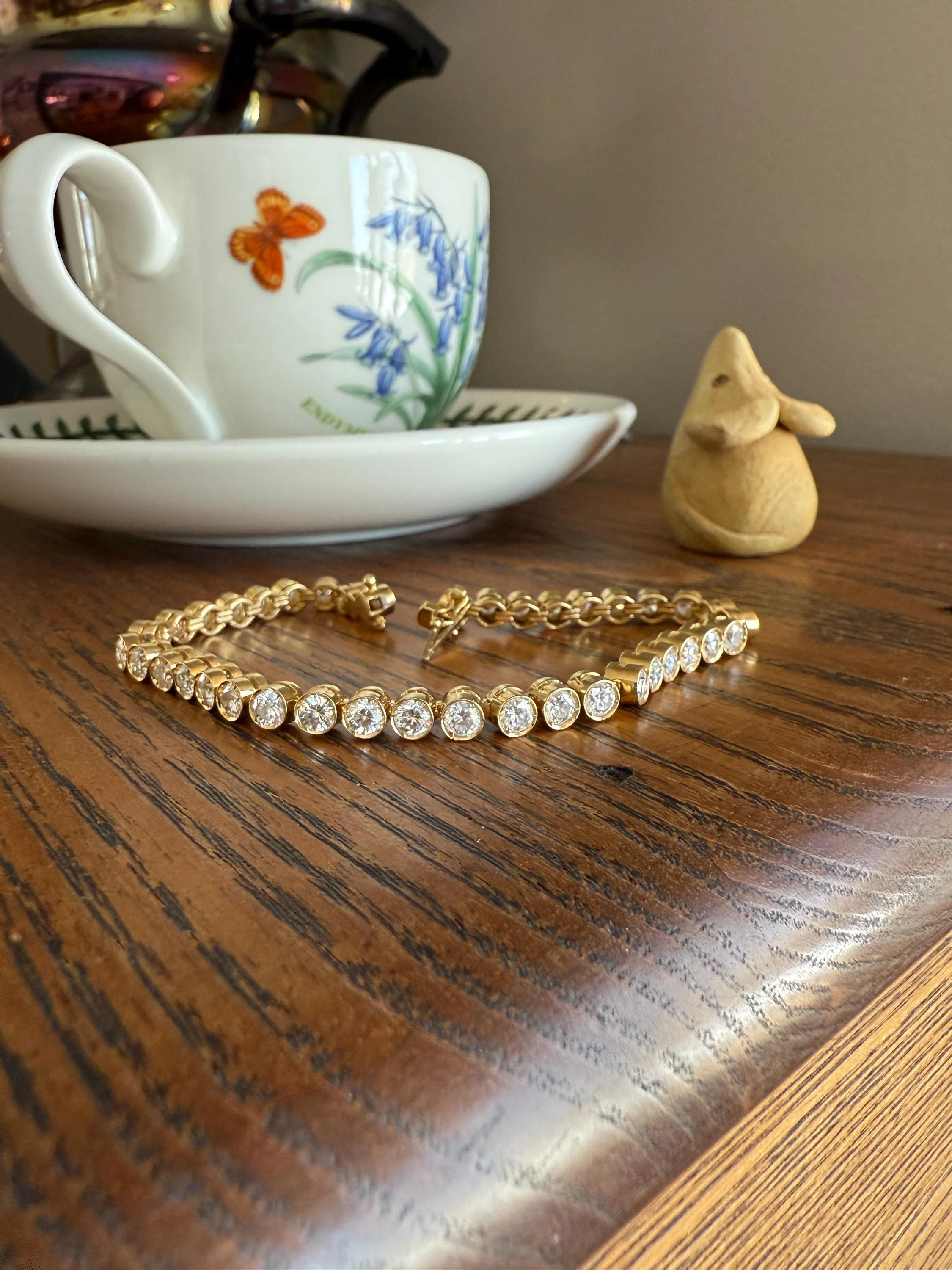 Vintage Seven CARAT Natural DIAMOND Tennis Bracelet French Bezel Set Line Eternity 18k Yellow Gold Solid 40 Stones - Image 2