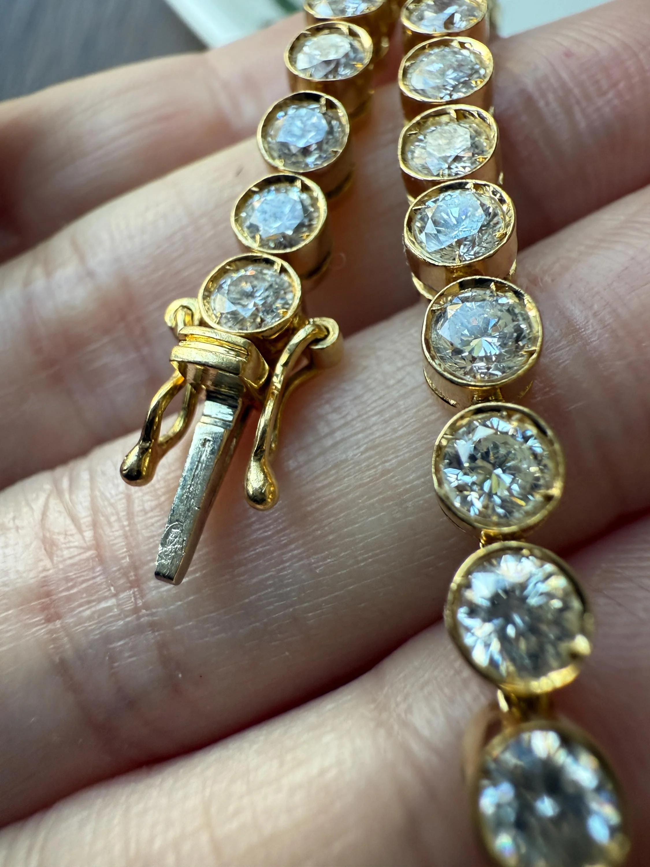 Vintage Seven CARAT Natural DIAMOND Tennis Bracelet French Bezel Set Line Eternity 18k Yellow Gold Solid 40 Stones - Image 20