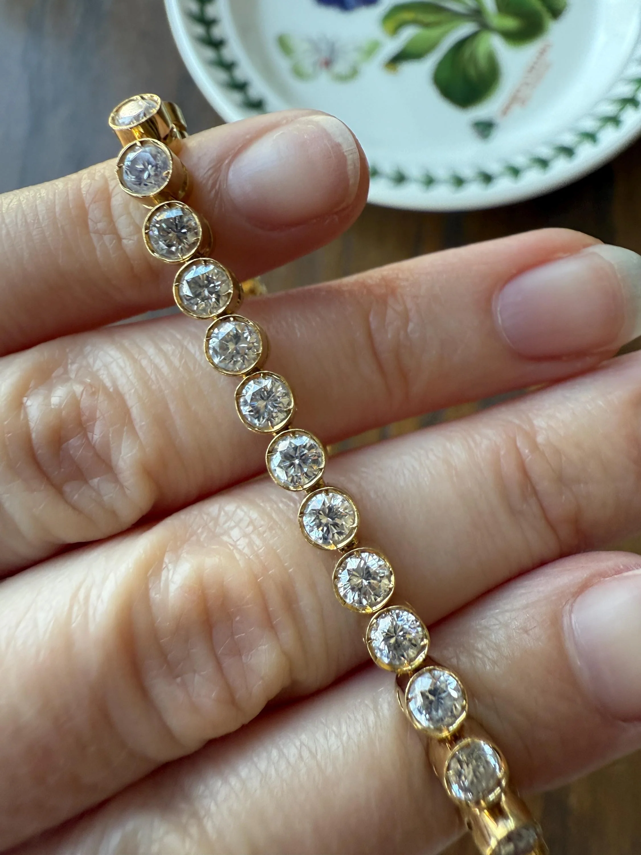 Vintage Seven CARAT Natural DIAMOND Tennis Bracelet French Bezel Set Line Eternity 18k Yellow Gold Solid 40 Stones - Image 3