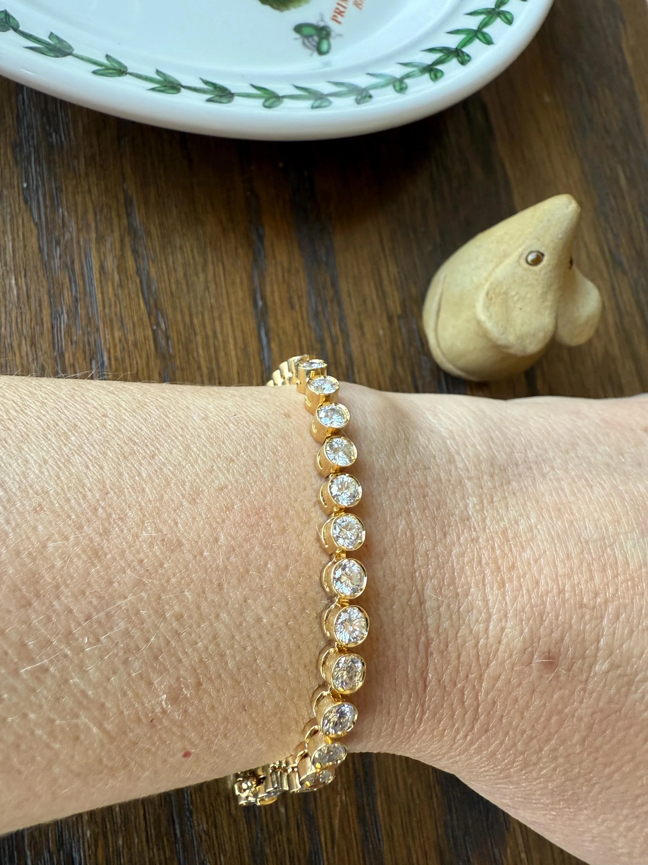 Vintage Seven CARAT Natural DIAMOND Tennis Bracelet French Bezel Set Line Eternity 18k Yellow Gold Solid 40 Stones - Image 4